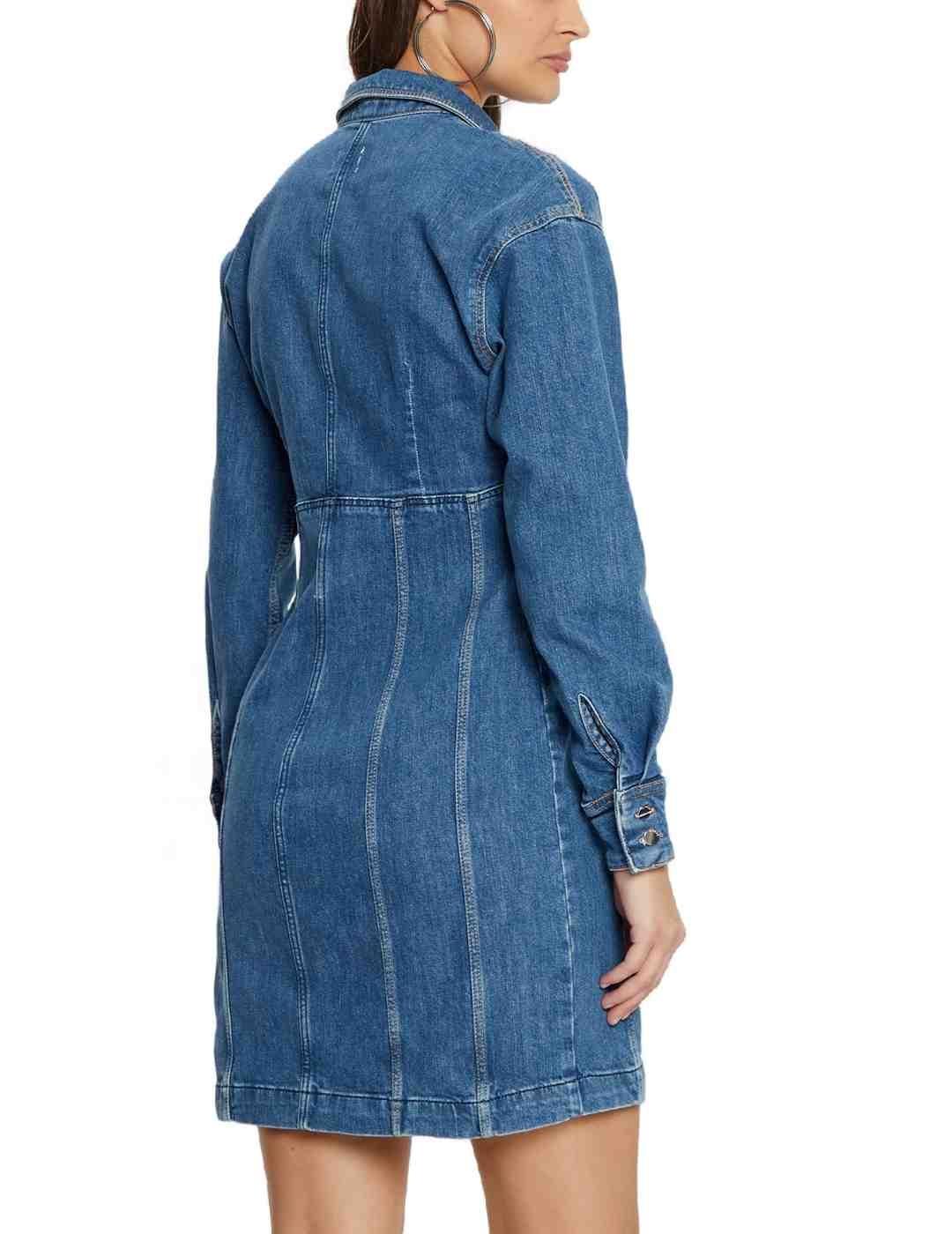 Vestido Guess Miria denim azul manga larga para mujer