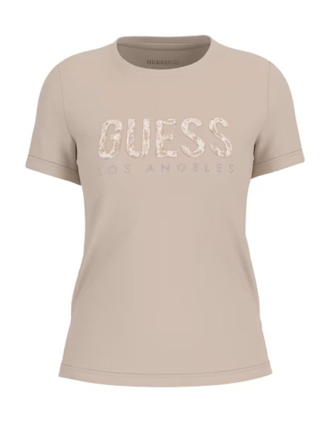 Camiseta Guess Python beige manga corta para mujer