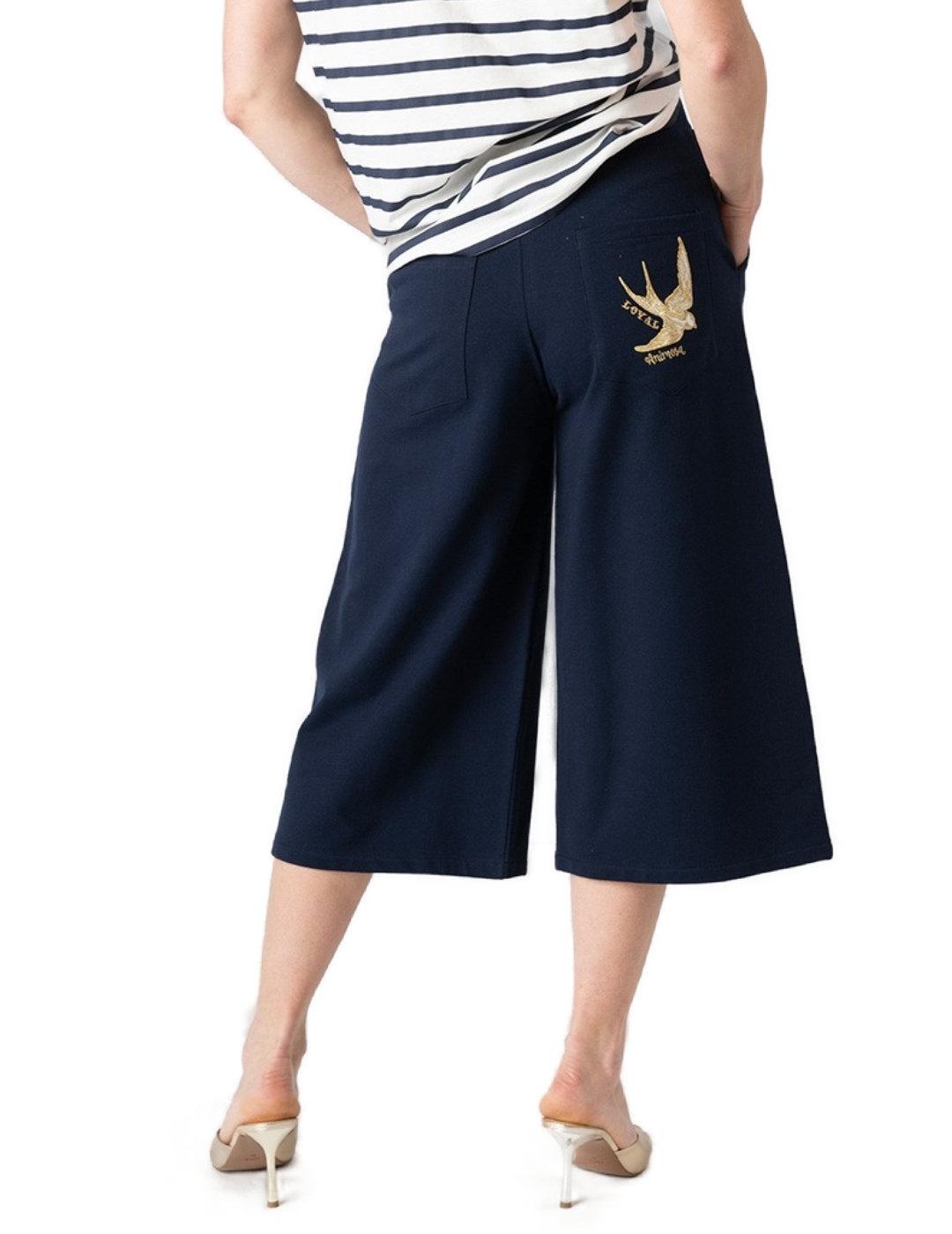 Pantalón culotte Animosa Golondrinas azul marino para mujer