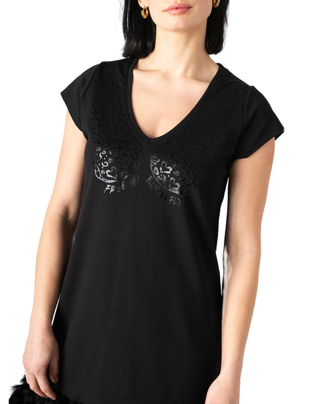 Vestido Animosa Free the butterfly negro plumas para mujer