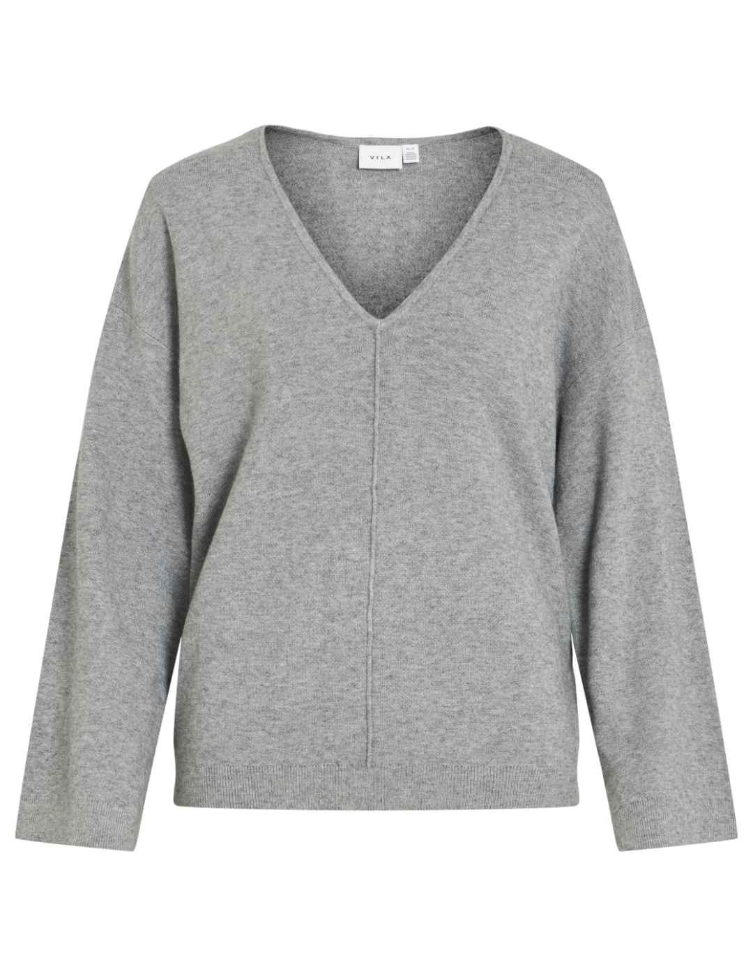 Jersey Vila Molia gris cuello pico de punto para mujer