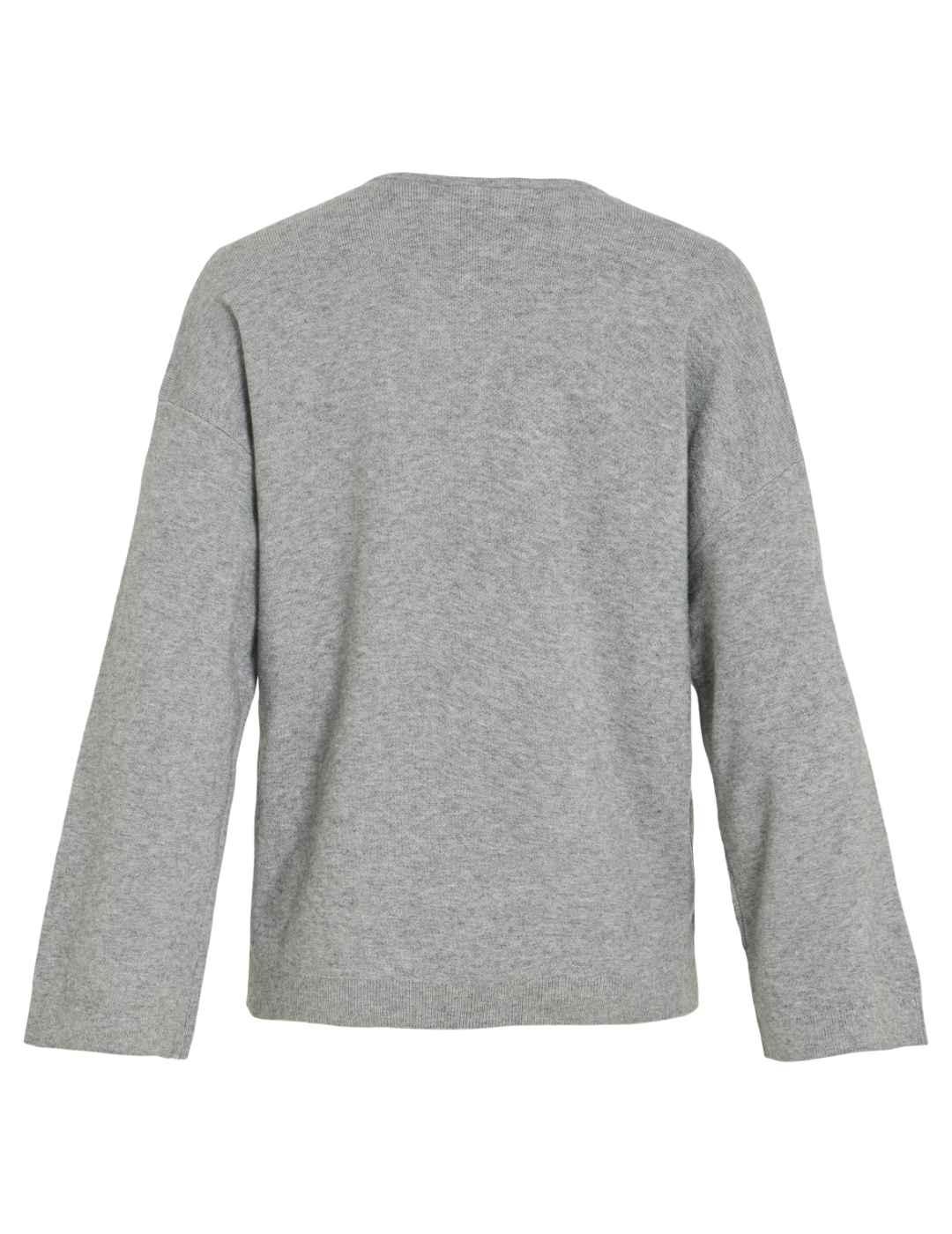 Jersey Vila Molia gris cuello pico de punto para mujer