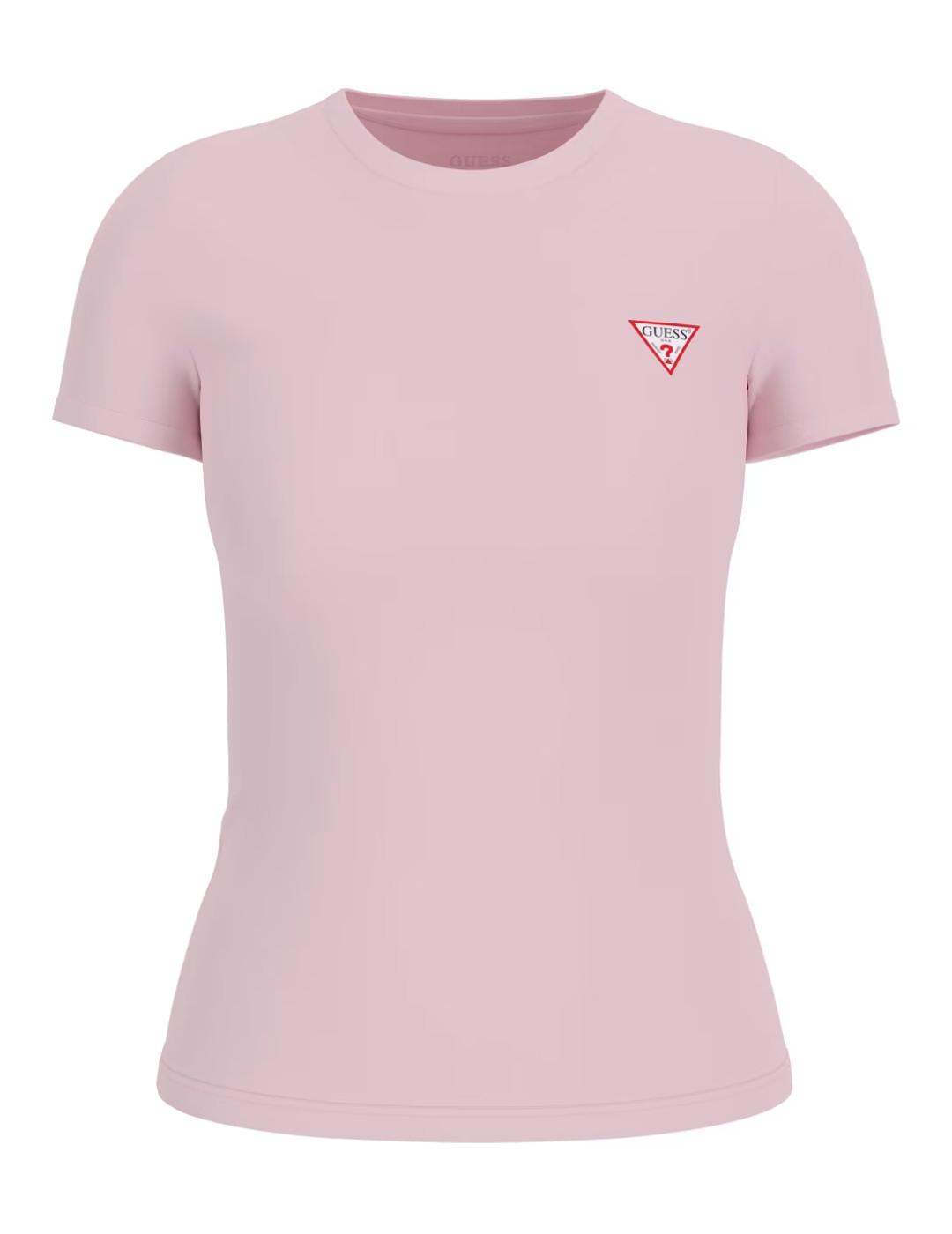 Camiseta Guess Mini Triangle rosa manga corta para mujer