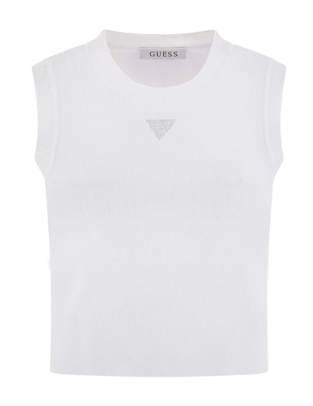 Camiseta Guess Alecia blanco de canalé ajustado para mujer