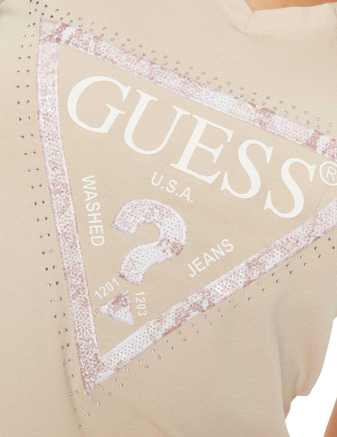 Camiseta Guess Python beige manga corta para mujer