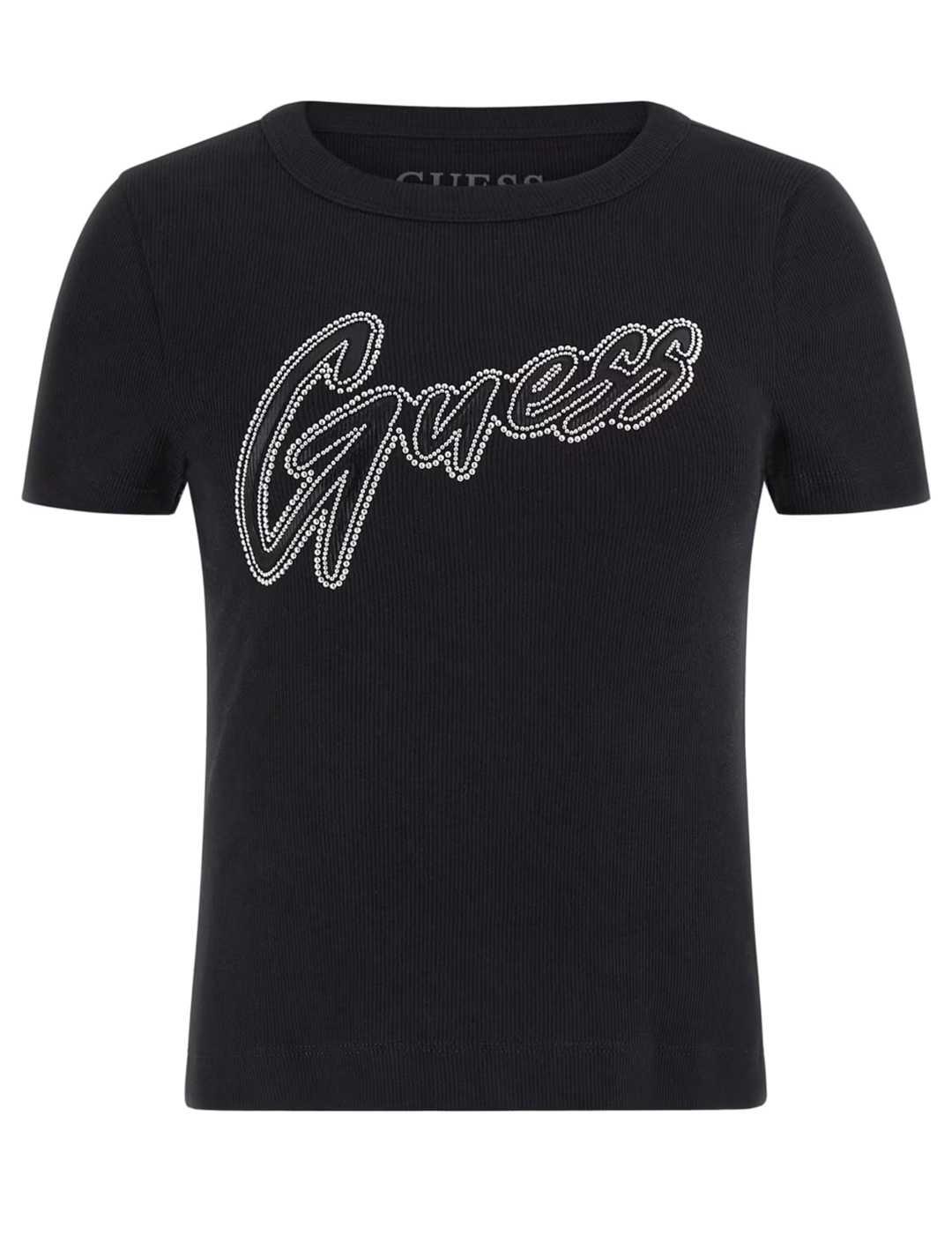 Camiseta Guess Rib logo negro manga corta para mujer