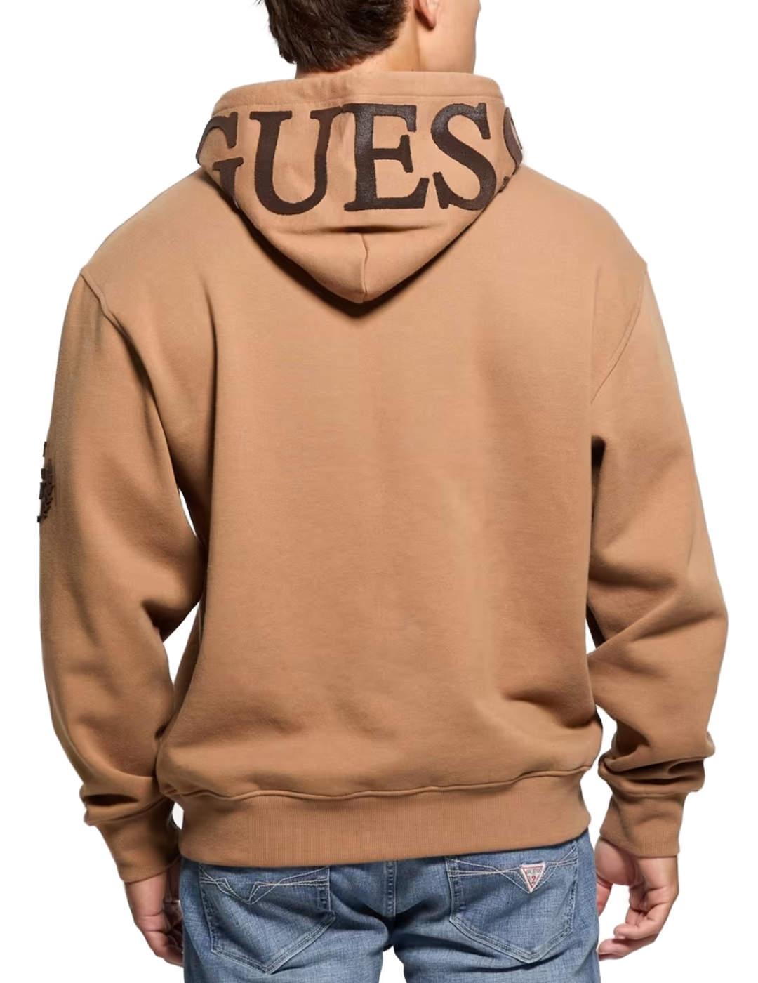 Sudadera Guess Chenille camel con capucha para hombre