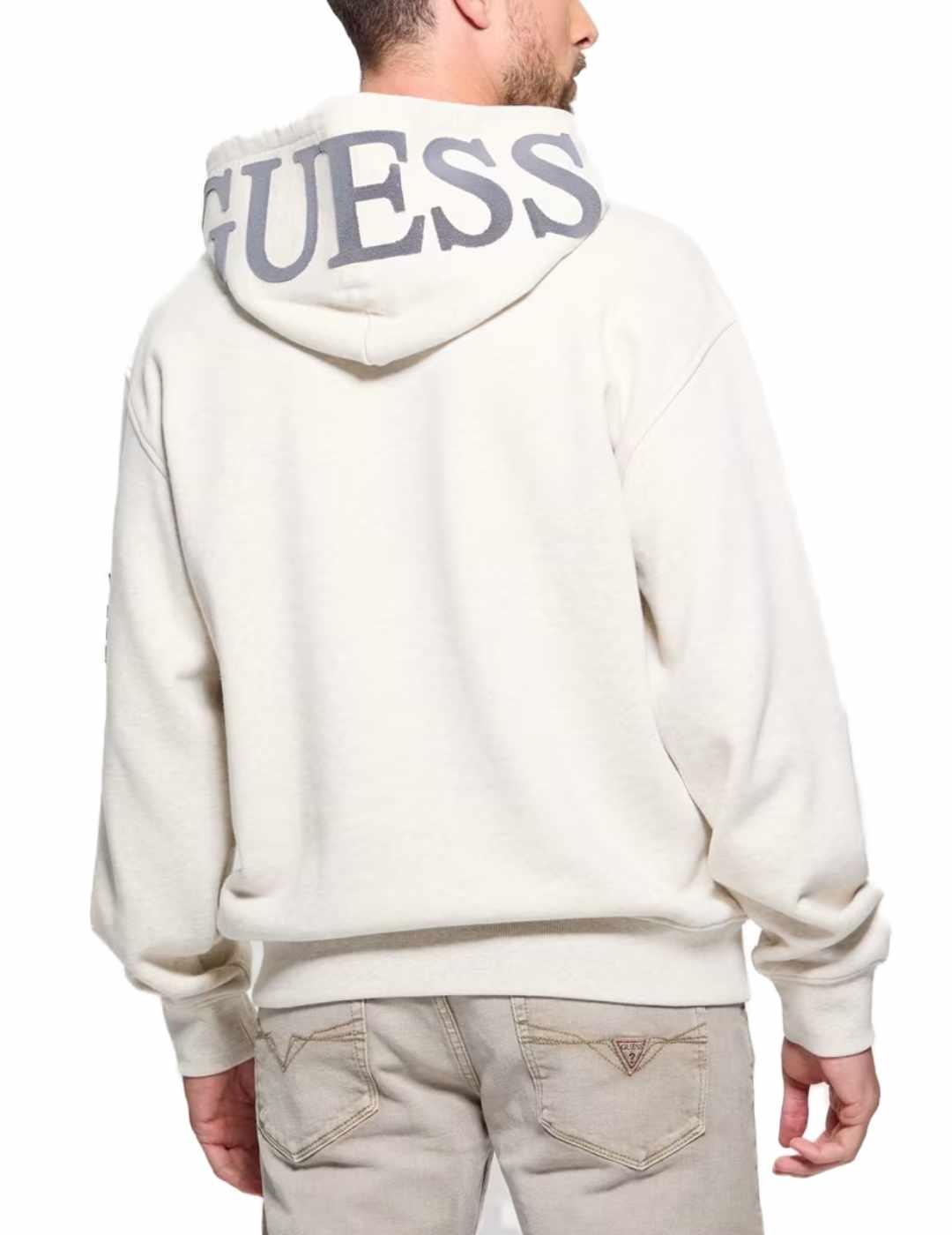 Sudadera Guess Chenille beige claro con capucha para hombre