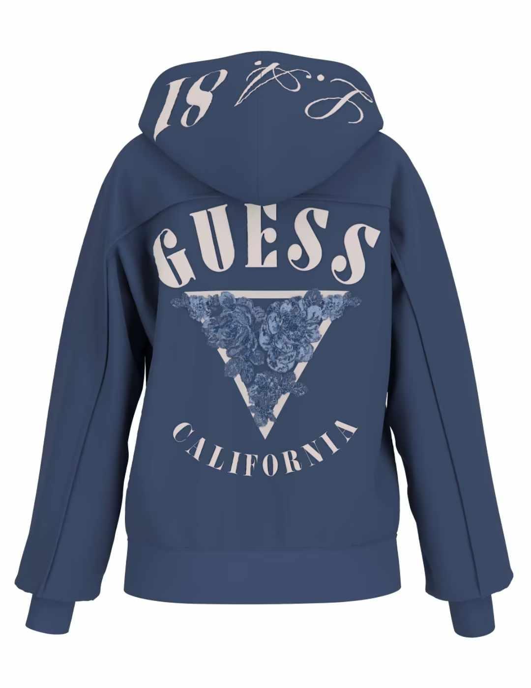 Sudadera Guess Roses azul marino con capucha para mujer