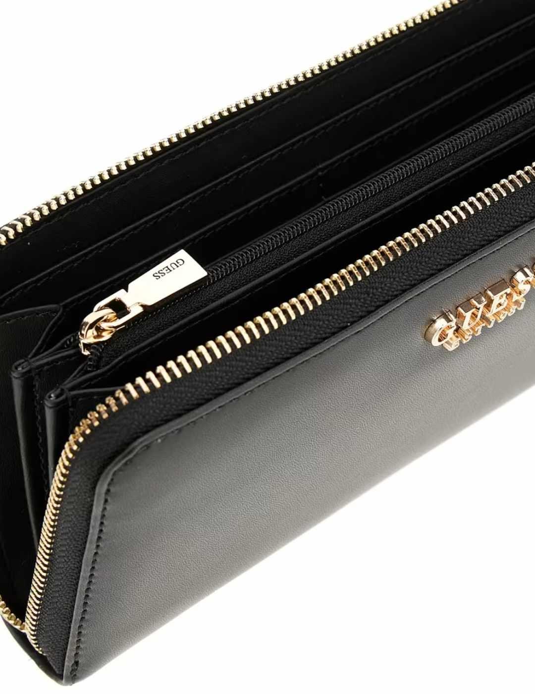 Cartera alargada Guess Laurel negro con colgador para mujer