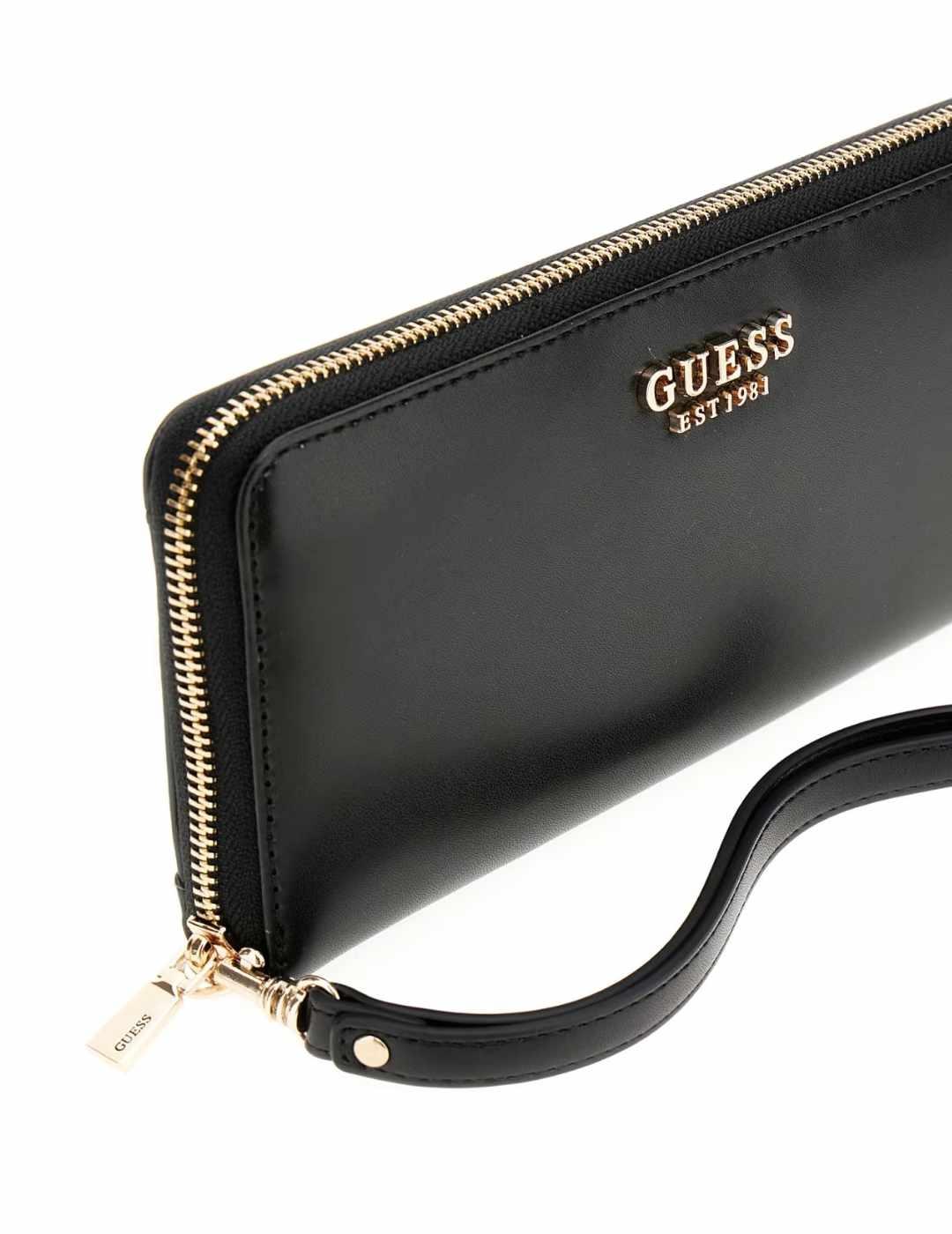 Cartera alargada Guess Laurel negro con colgador para mujer