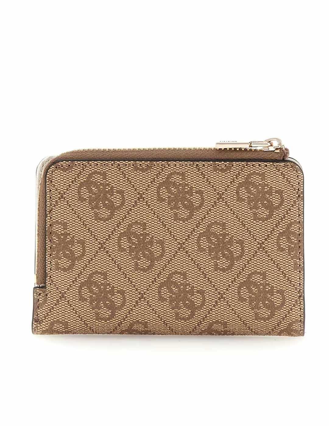 Tarjetero Guess Laurel beige logo camel para mujer