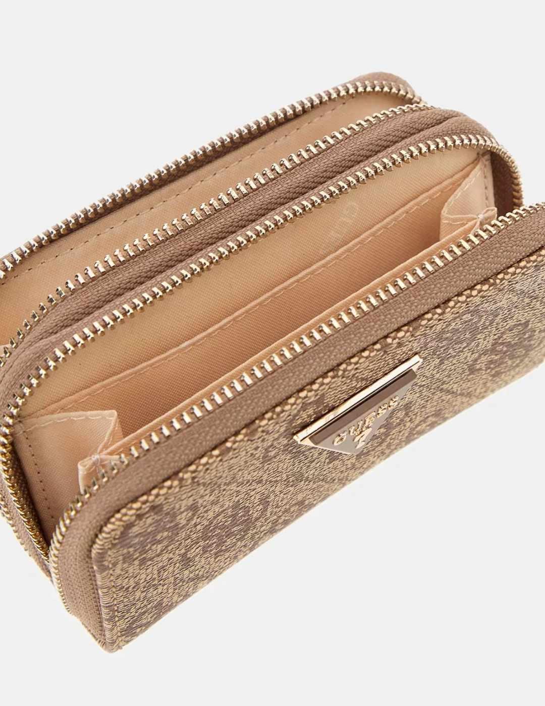 Monedero Guess Orlina beige logotipo camel para mujer