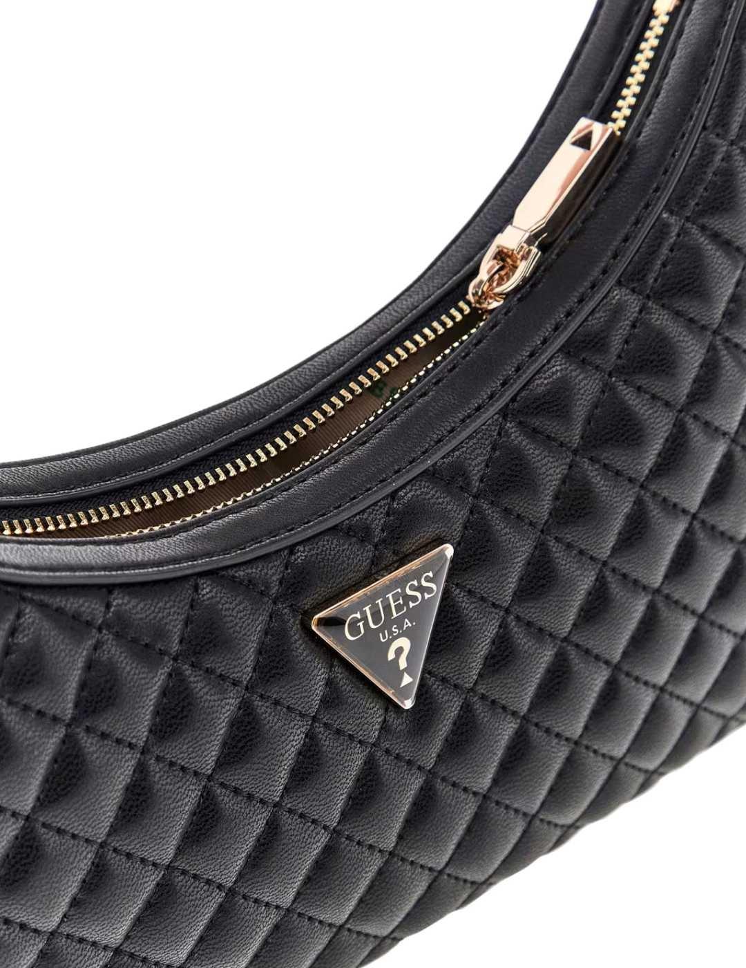 Bolso Guess Eco Rianee shoulder negro guateado para mujer