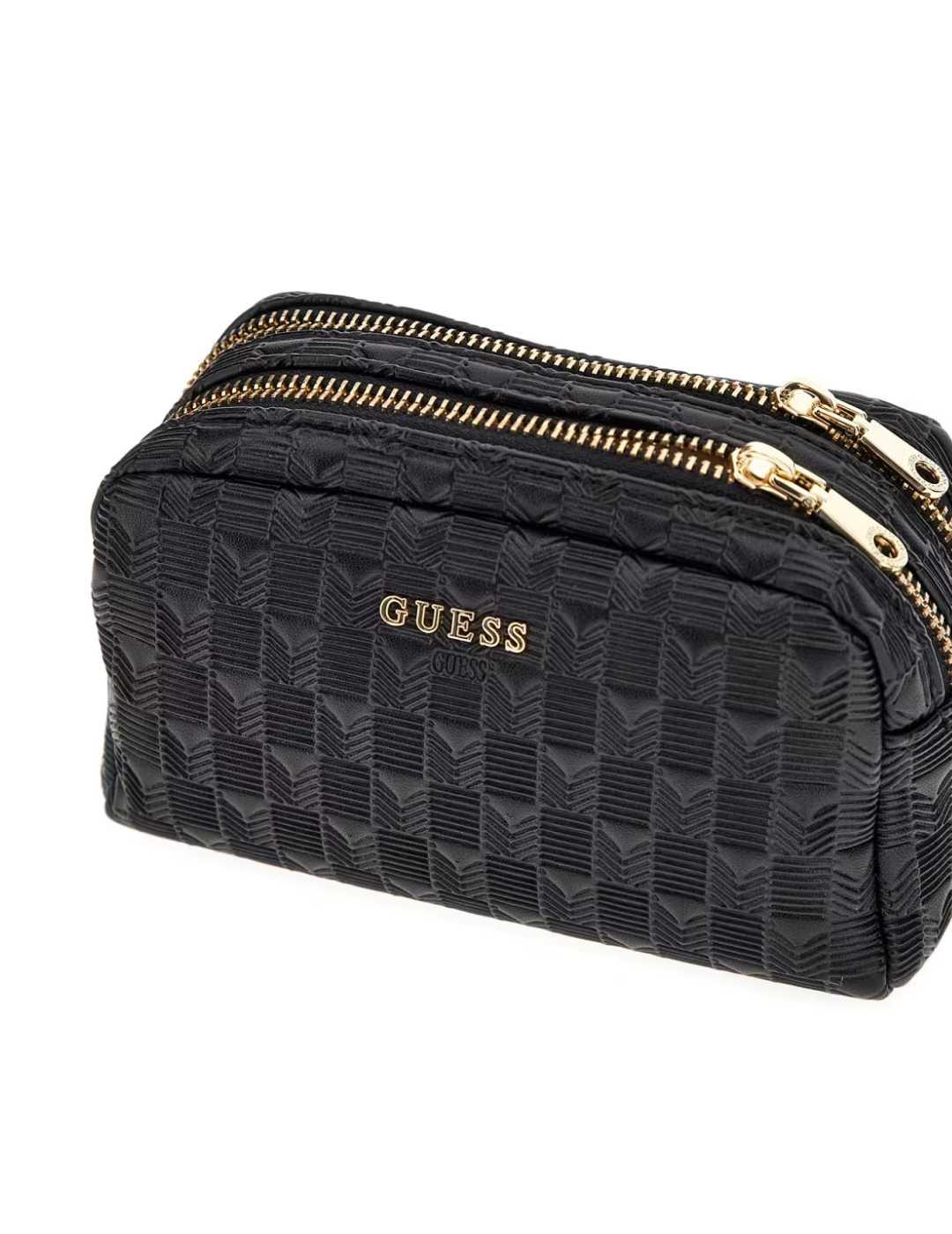 Neceser Guess doble cierre negro con textura para mujer