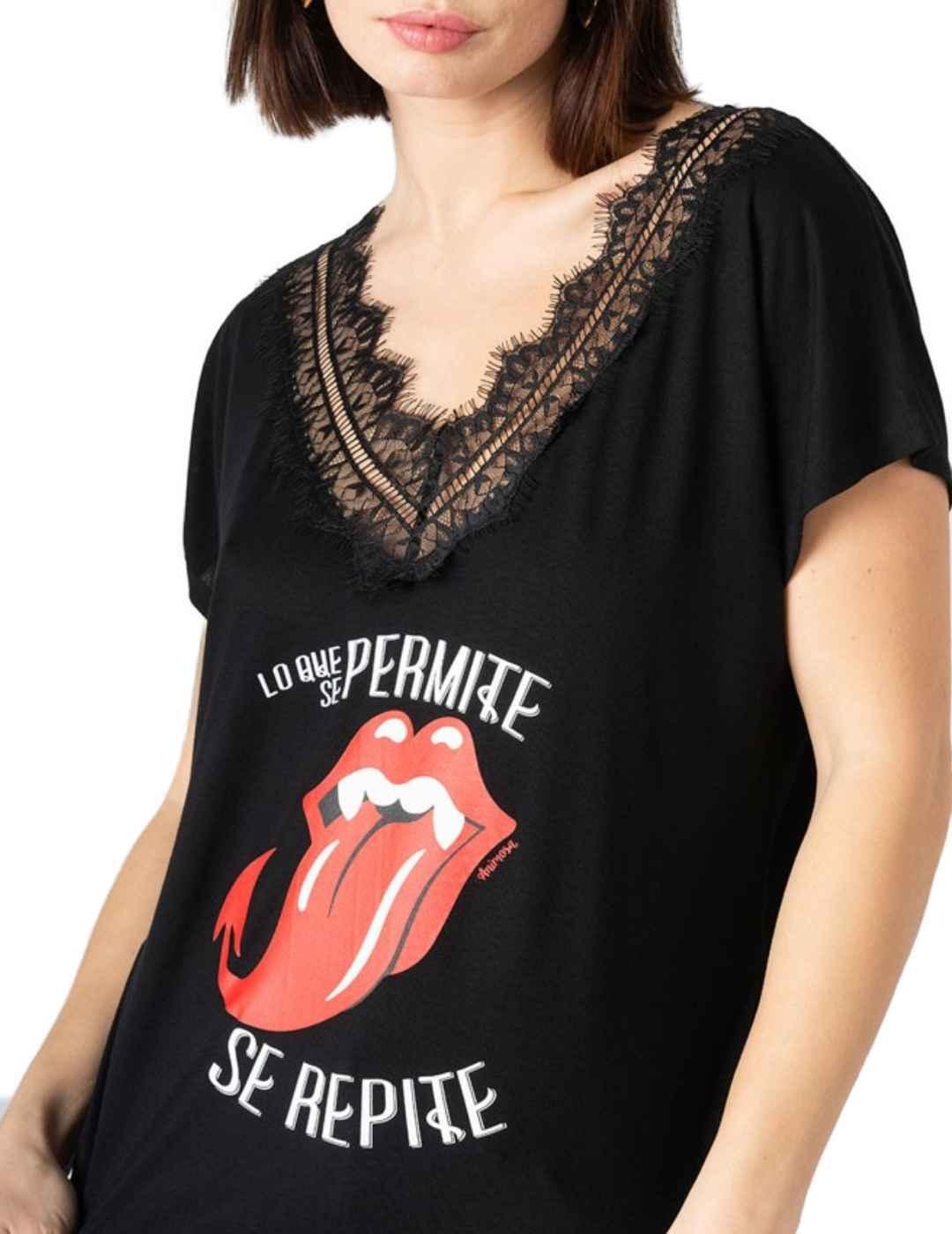 Camiseta Animosa lo que se permite negro manga corta mujer