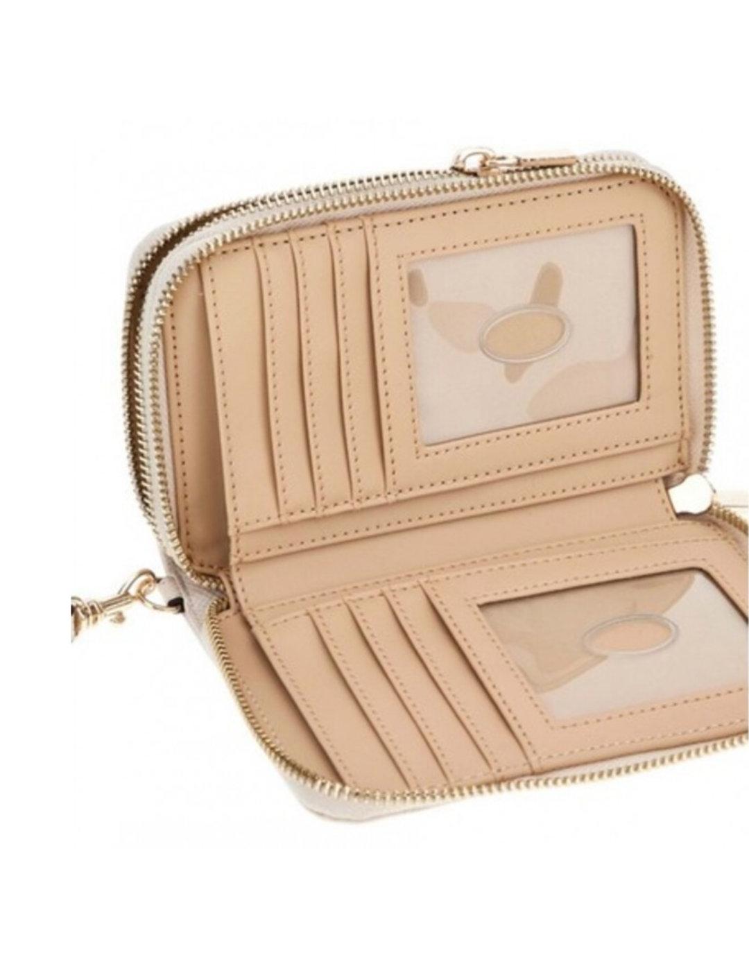 Cartera Gues Laurel doble cierre beige pequeña para mujer