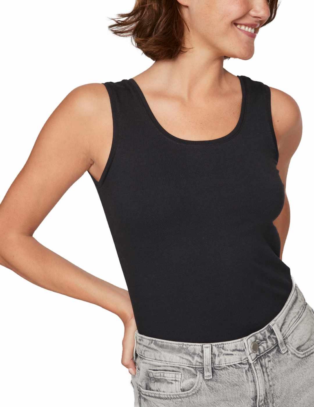 Camiseta básica Vila Nora tirantes negra algodón para mujer