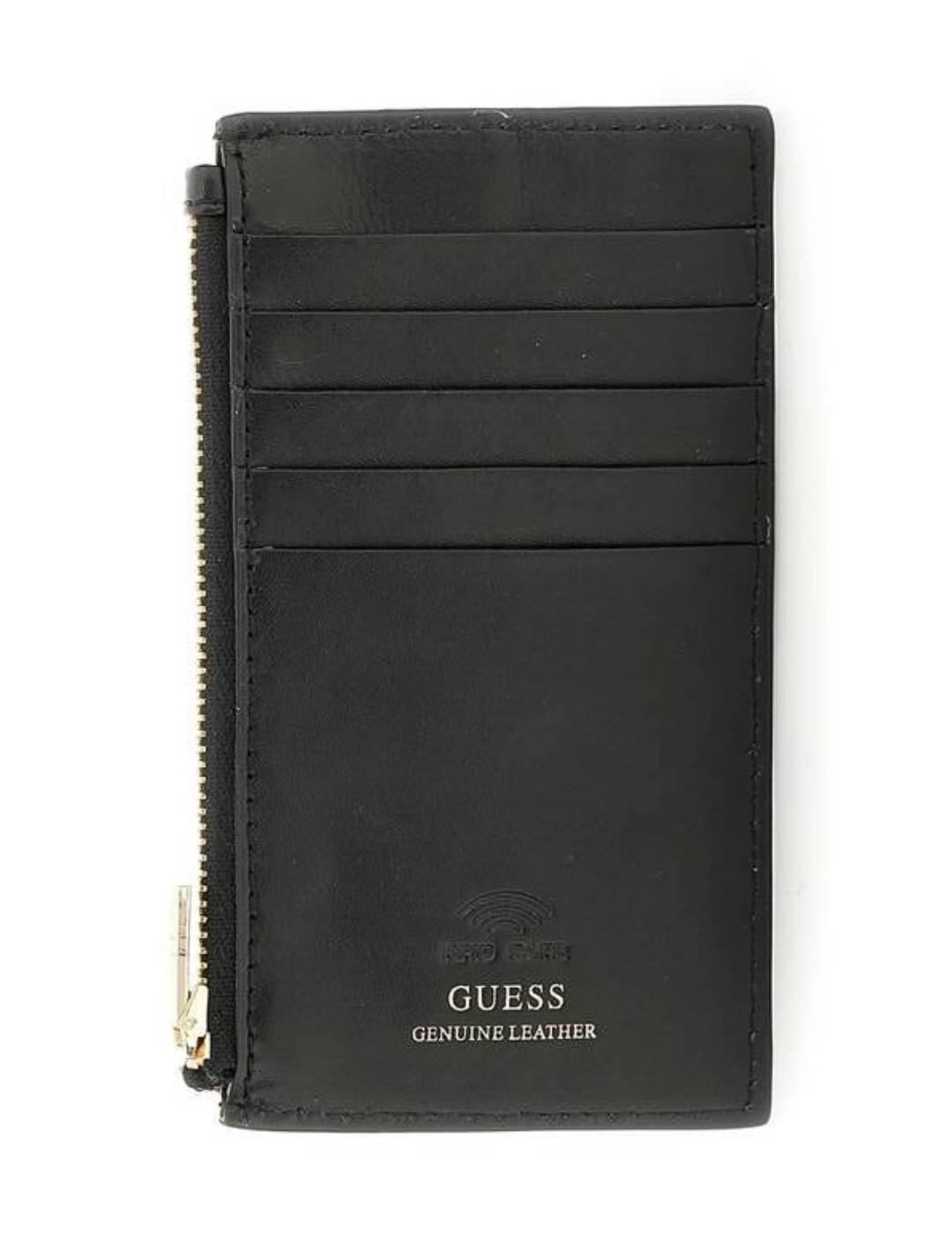 Tarjetero Guess negro y dorado pequeño para mujer