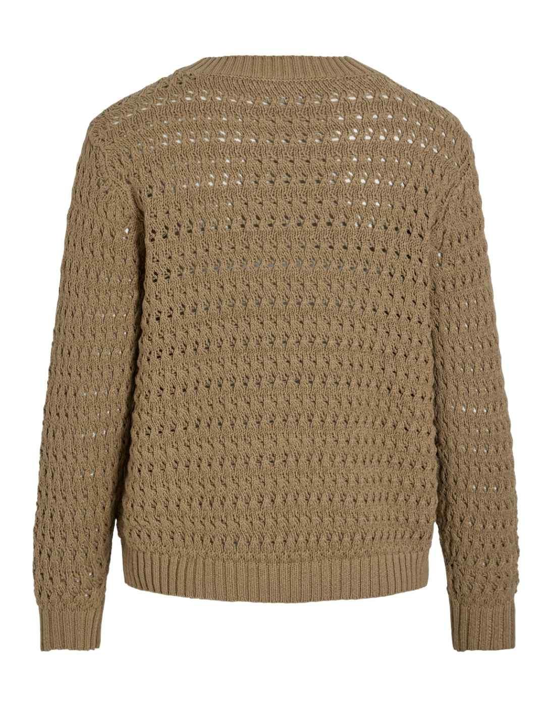 Jersey Vila Lisette beige de punto troquelado para mujer