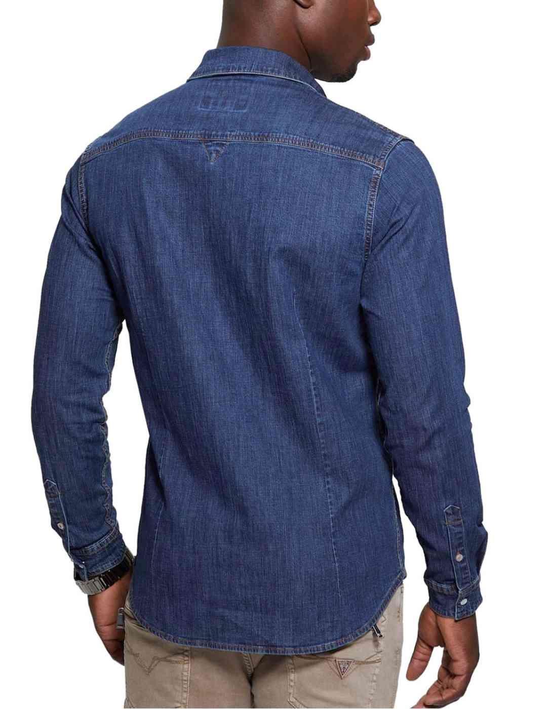 Camisa Guess Truckee vaquera azul marino slim para hombre