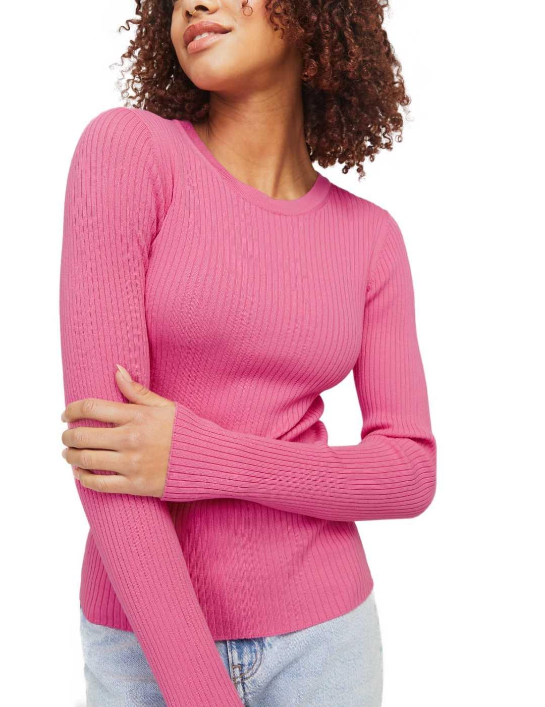 Jersey JJXX Jodi rosa chicle de punto acanalado para mujer