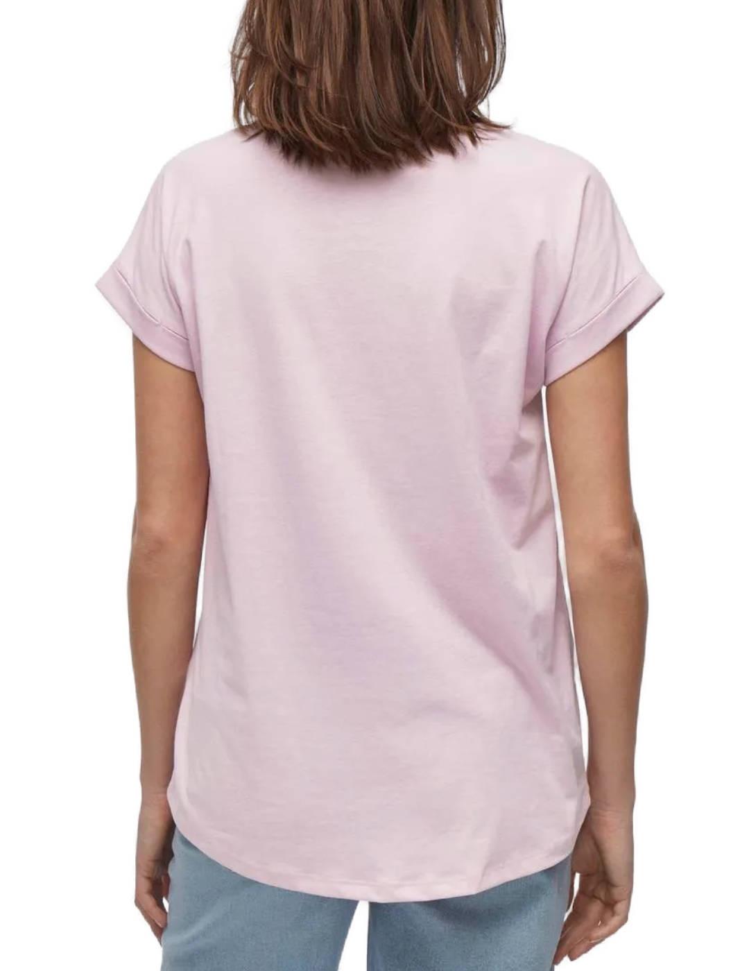 Camiseta básica Vila Dreamers rosa manga corta para mujer