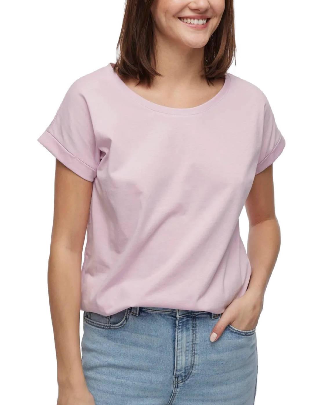 Camiseta básica Vila Dreamers rosa manga corta para mujer