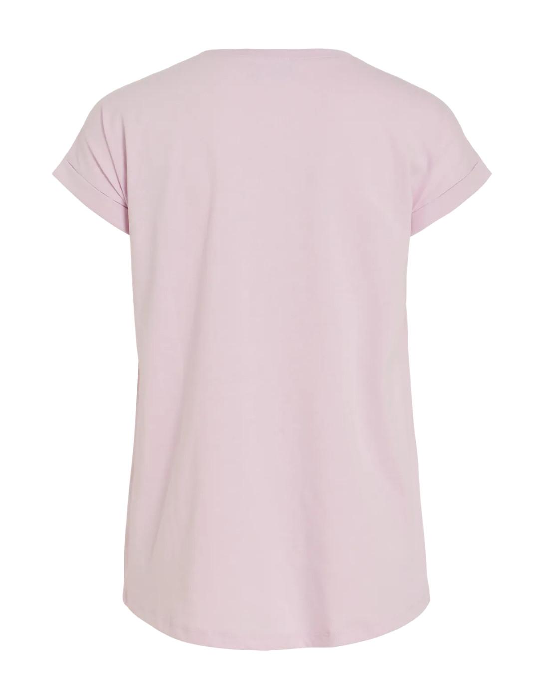 Camiseta básica Vila Dreamers rosa manga corta para mujer