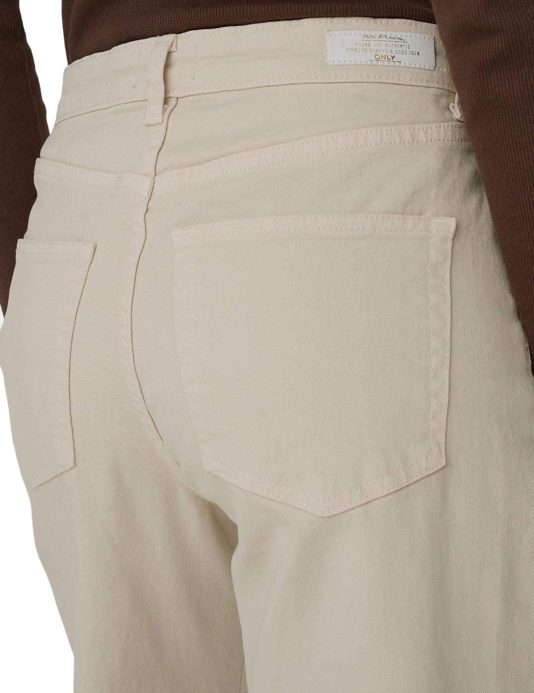 Pantalón vaquero Only Juicy beige wide leg para mujer