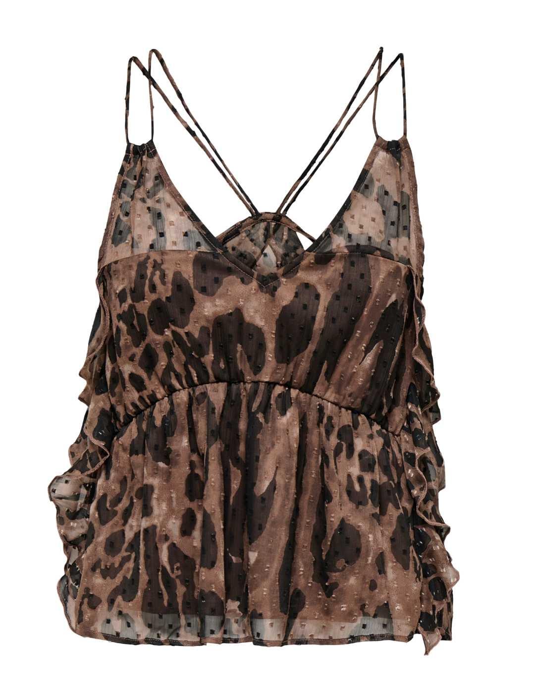 Top Only Aida leopardo marrón de tirantes para mujer