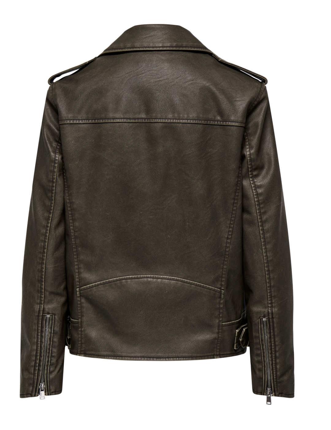 Chaqueta biker Only Numa marrón chocolate polipiel de mujer