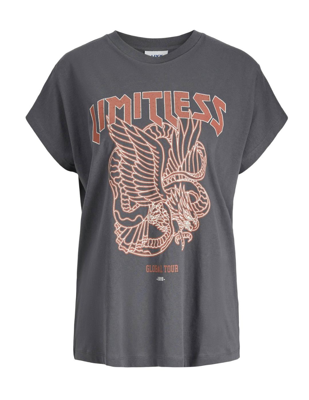 Camiseta JJXX Wilma Limitless gris manga sisa para mujer