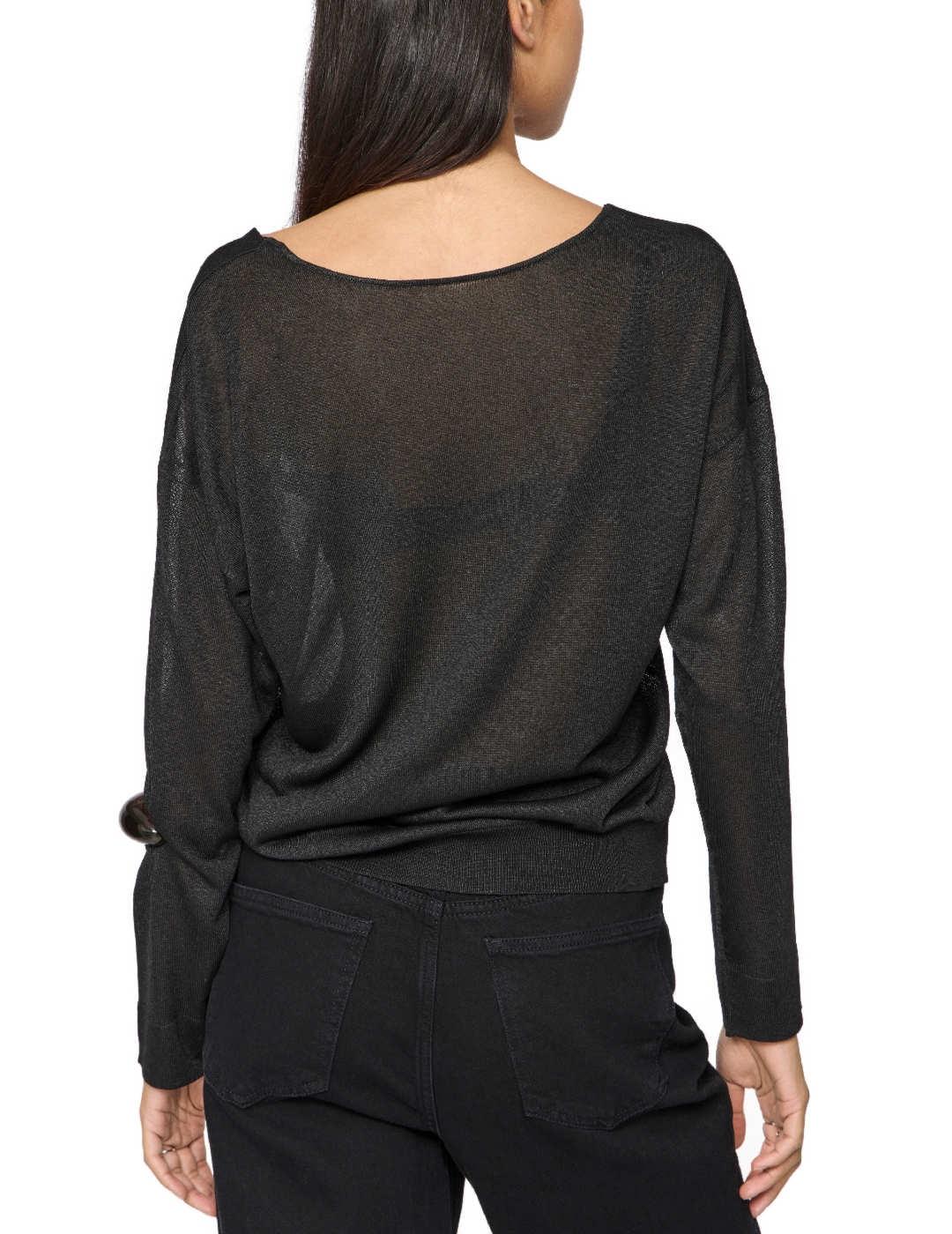 Jersey Vila Novy cuello pico negro brillante para mujer