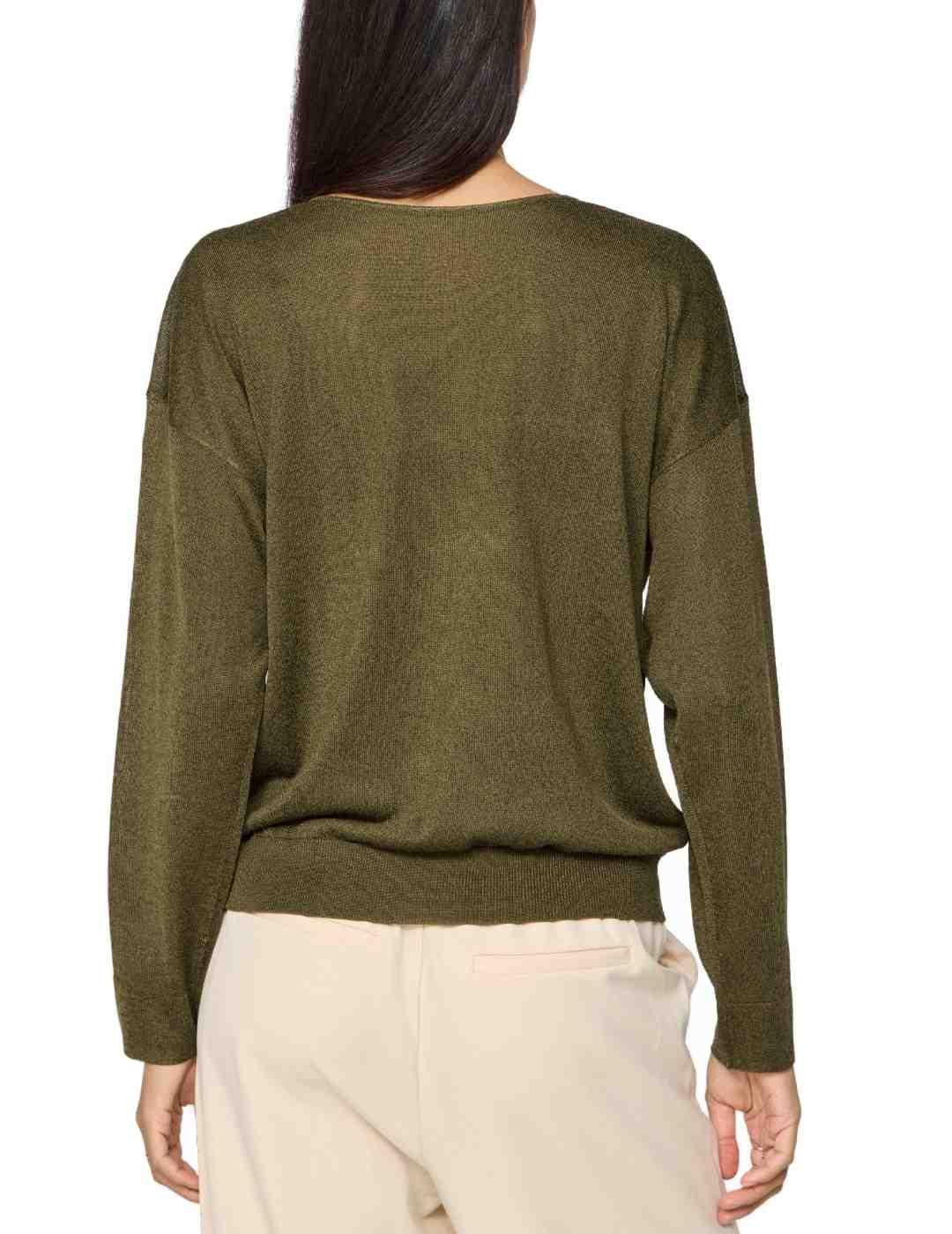 Jersey Vila Novy cuello pico verde brillante para mujer