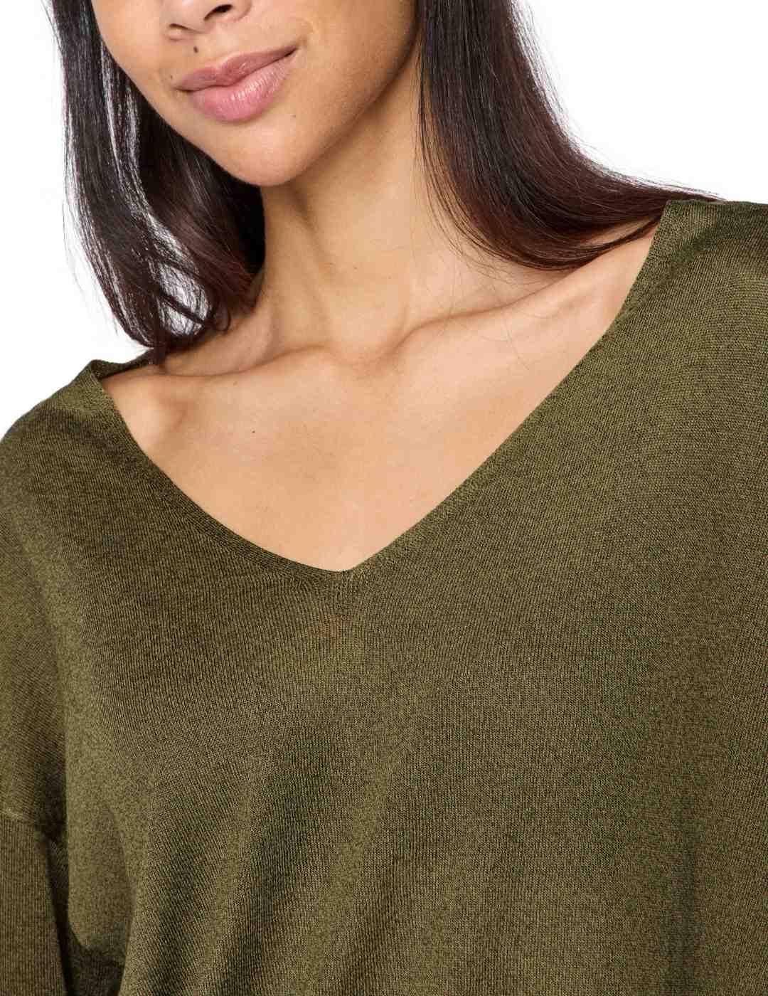 Jersey Vila Novy cuello pico verde brillante para mujer