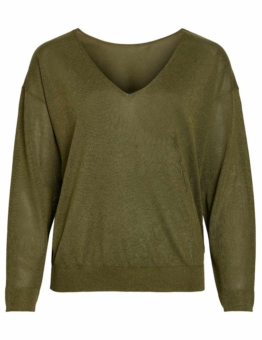 Jersey Vila Novy cuello pico verde brillante para mujer