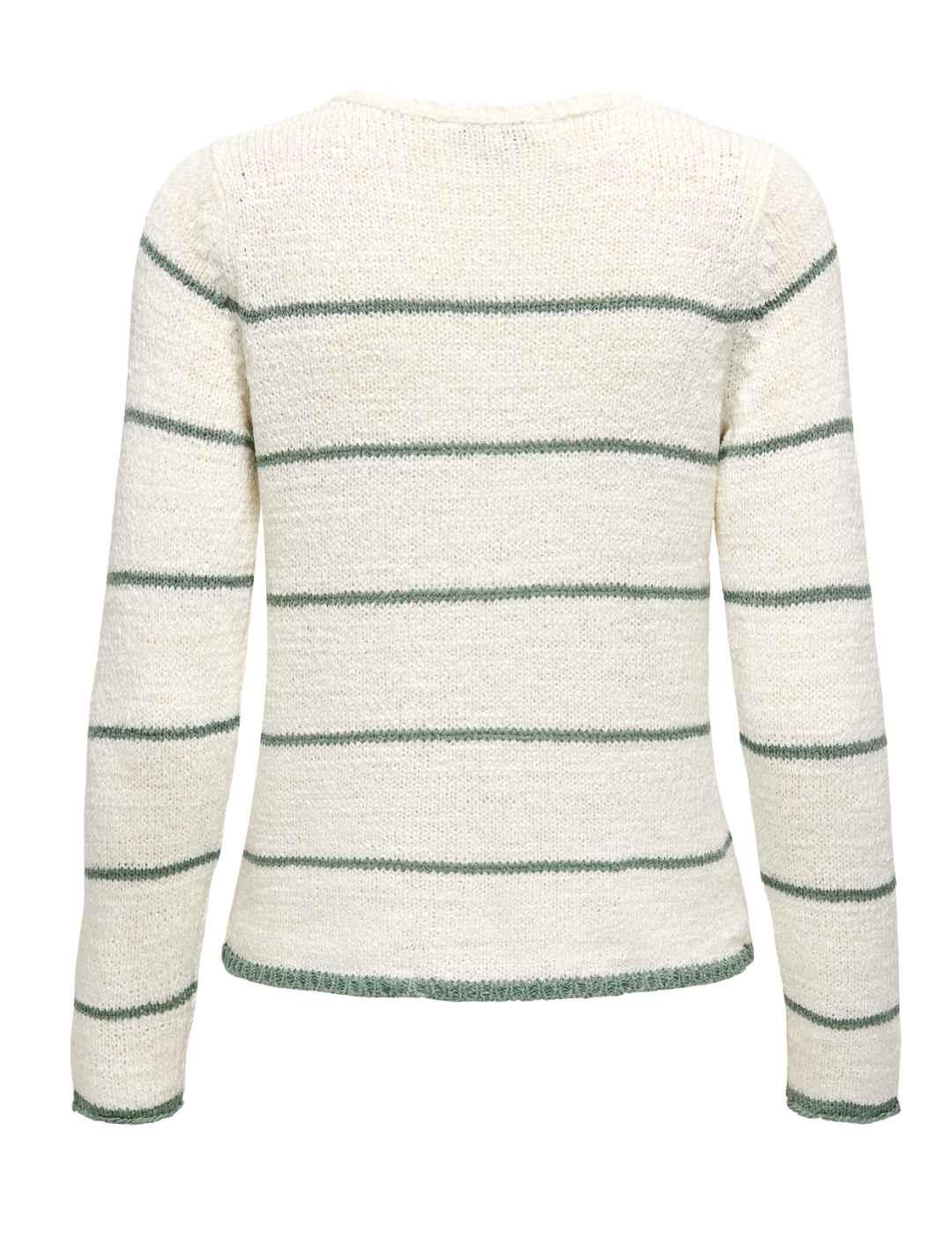 Jersey Only Geena cuello pico blanco raya verde para mujer