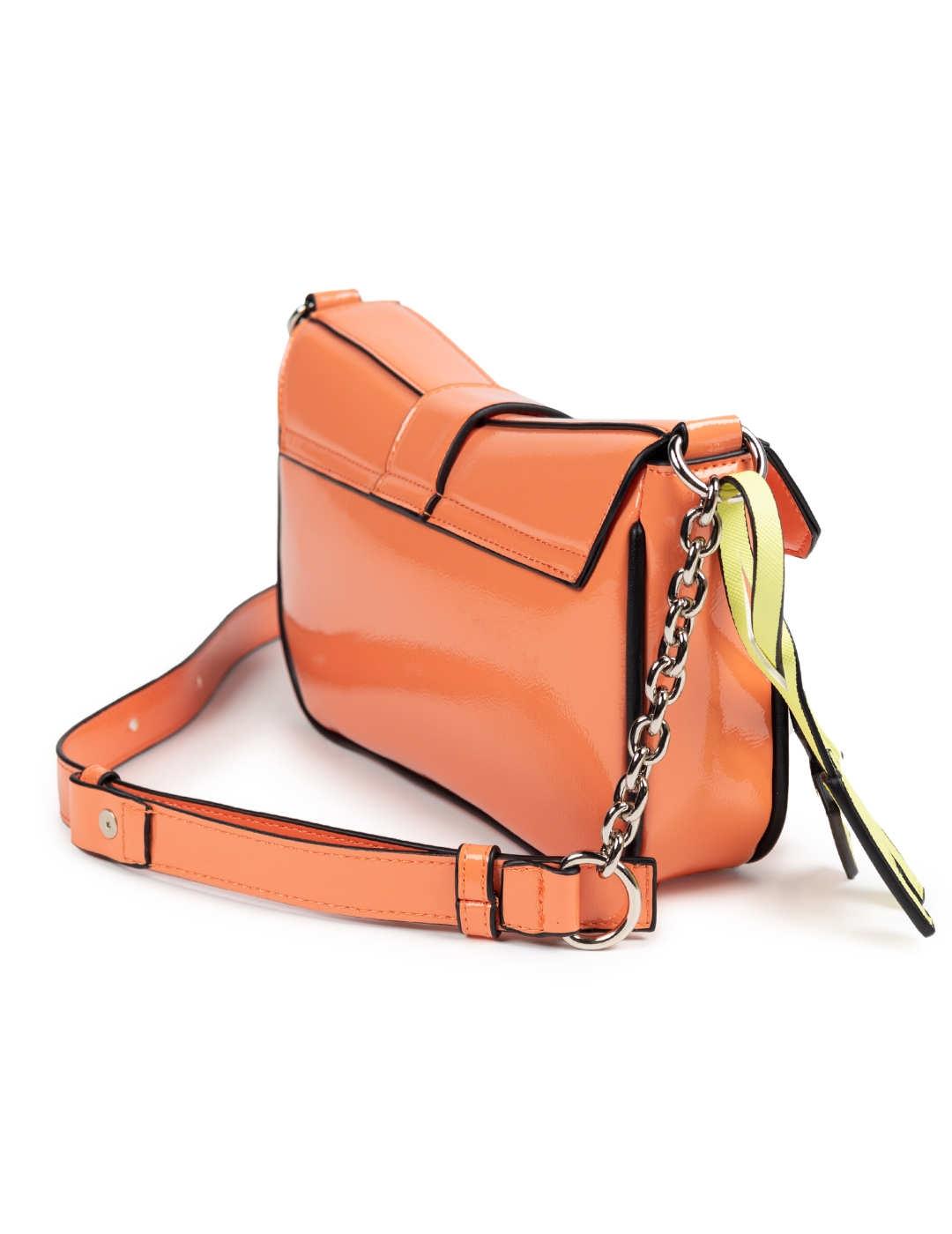 Bandolera Munich Baguette naranja de charol para mujer