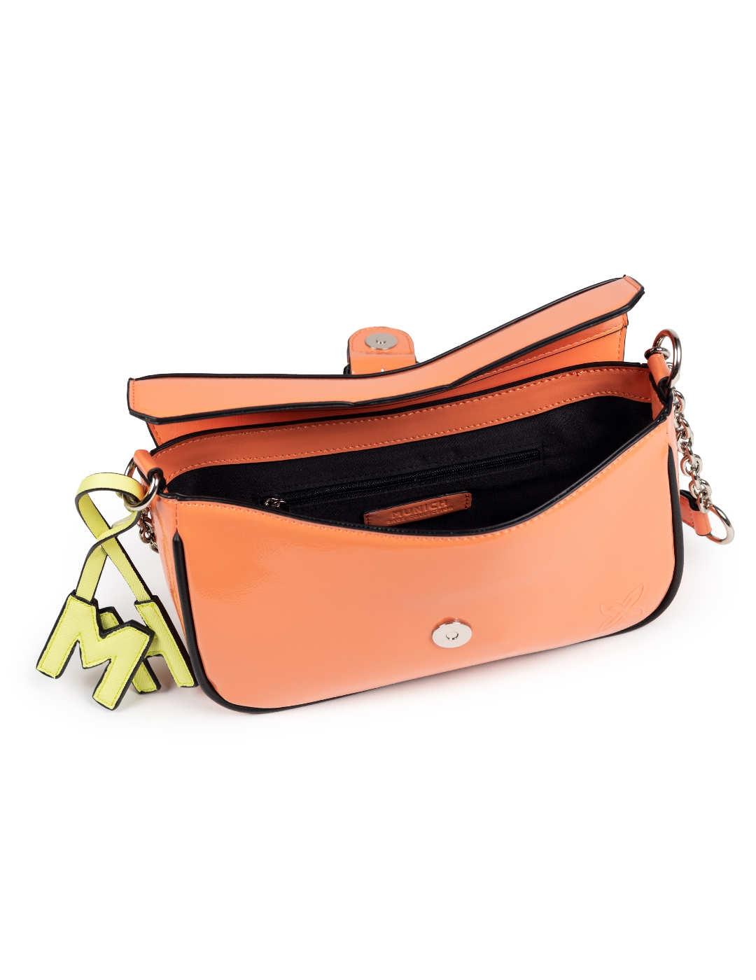 Bandolera Munich Baguette naranja de charol para mujer