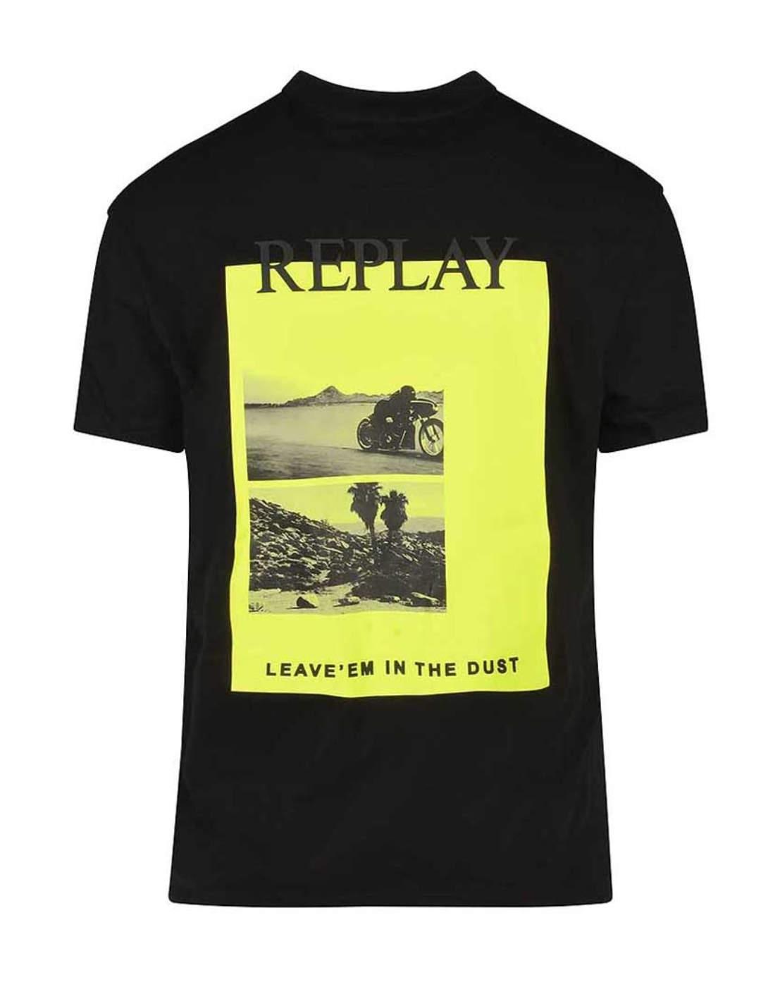 Camiseta Replay negra manga corta estampada para hombre