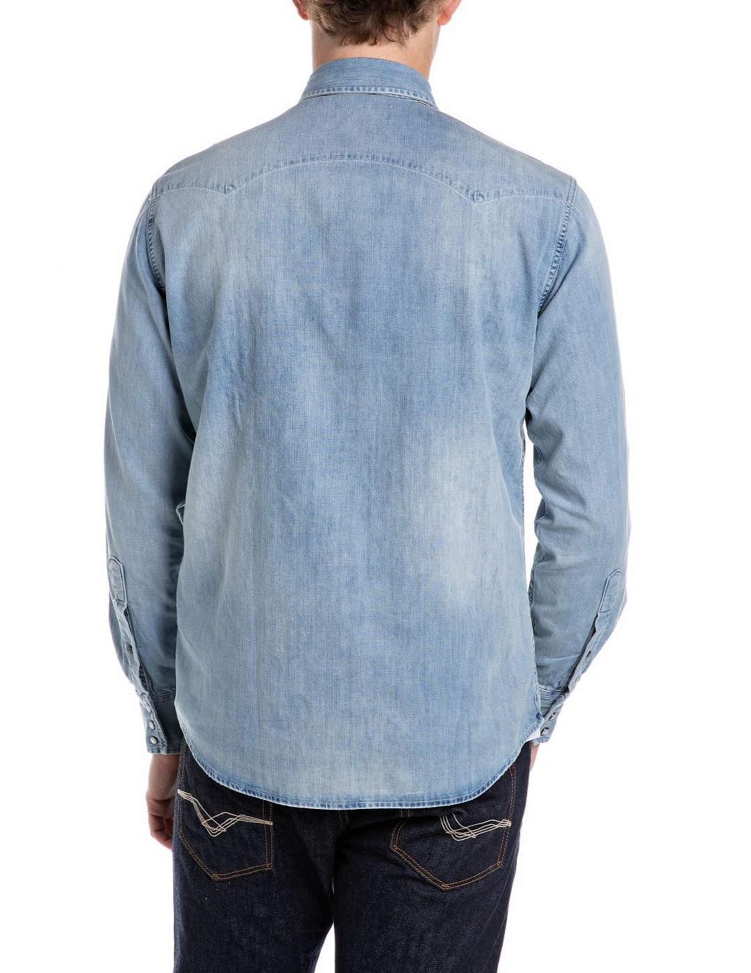 Camisa Replay denim azul clara regular para hombre