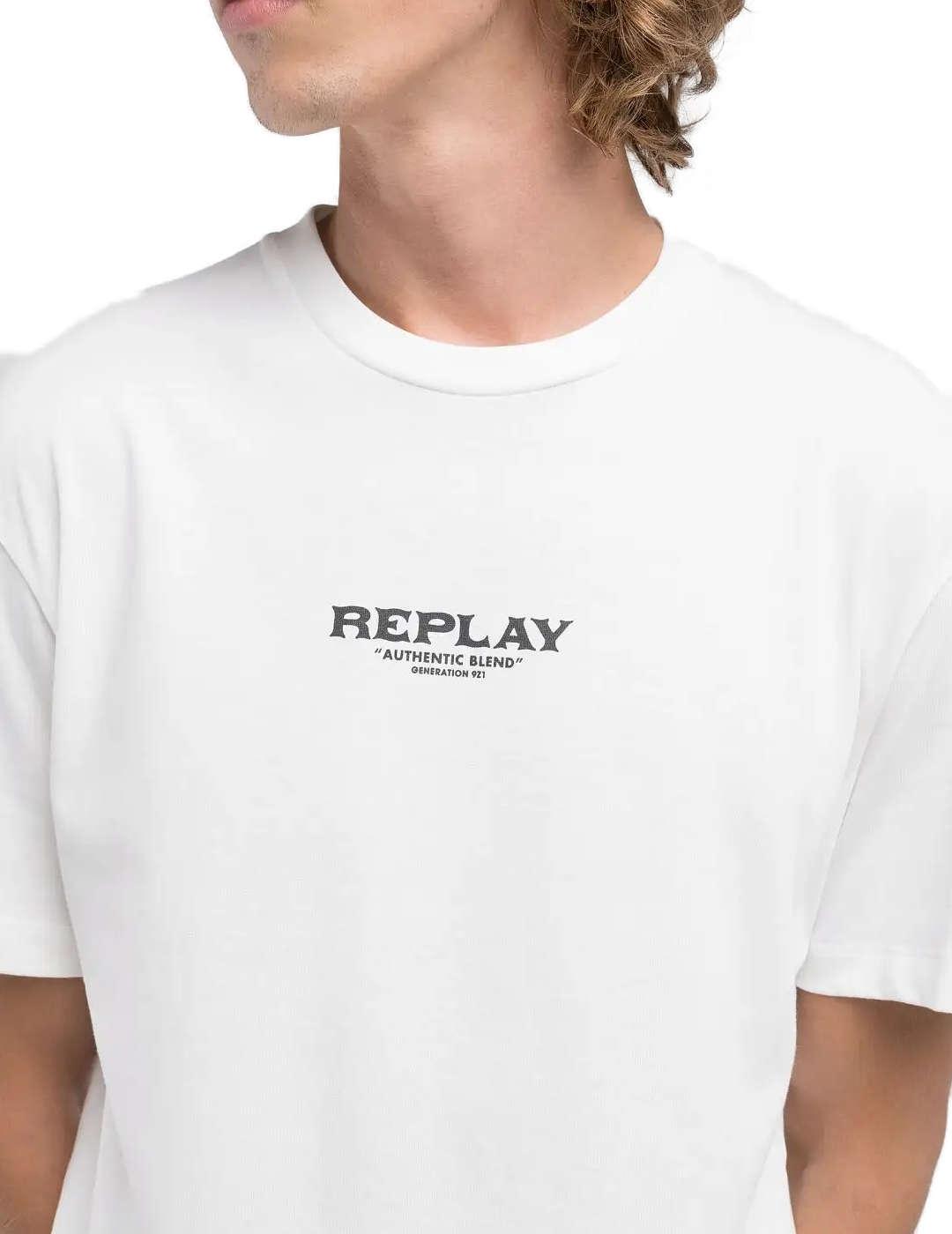 Camiseta Replay blanca de manga corta estampada para hombre