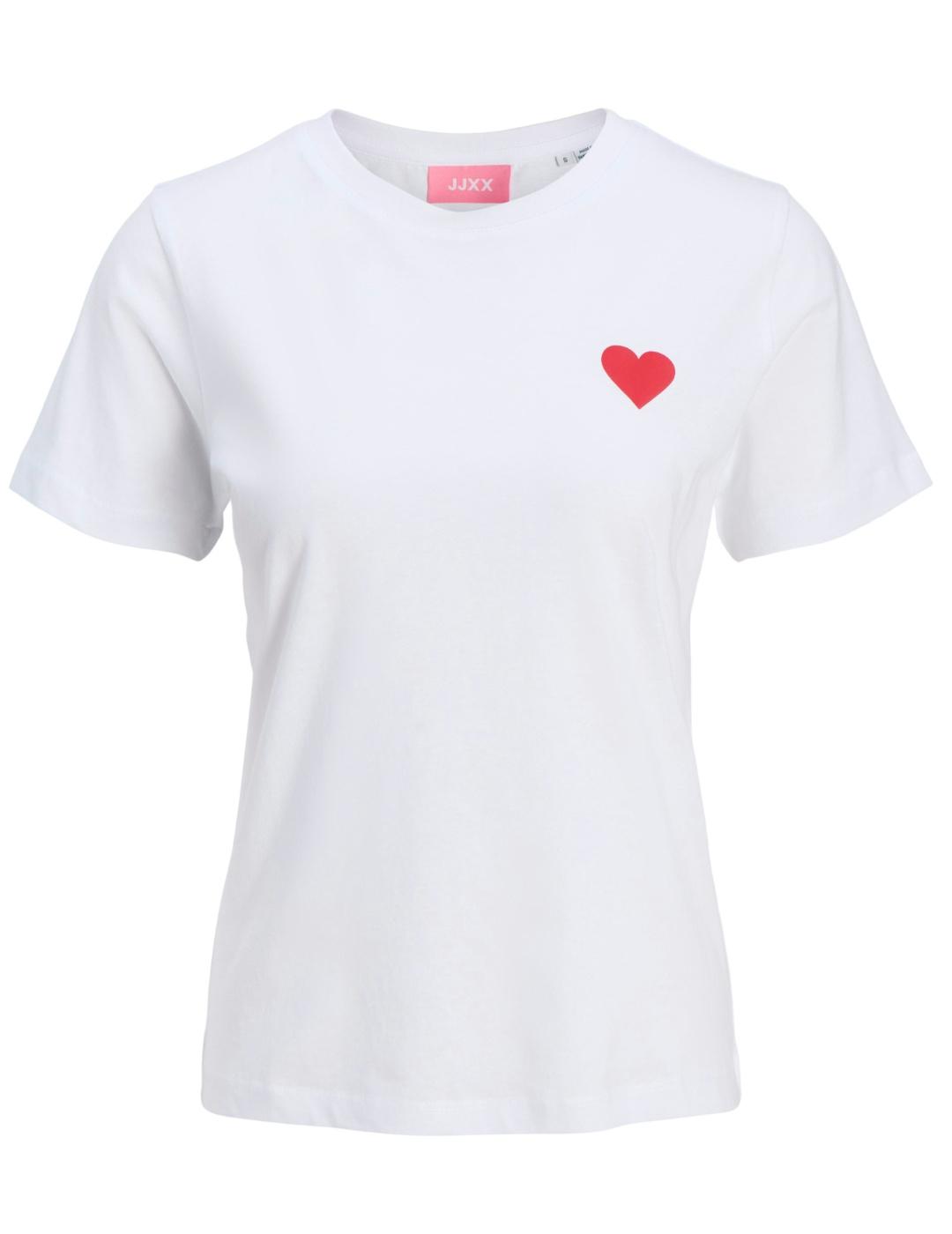 Camiseta JJXX Carly blanco corazón manga corta para mujer