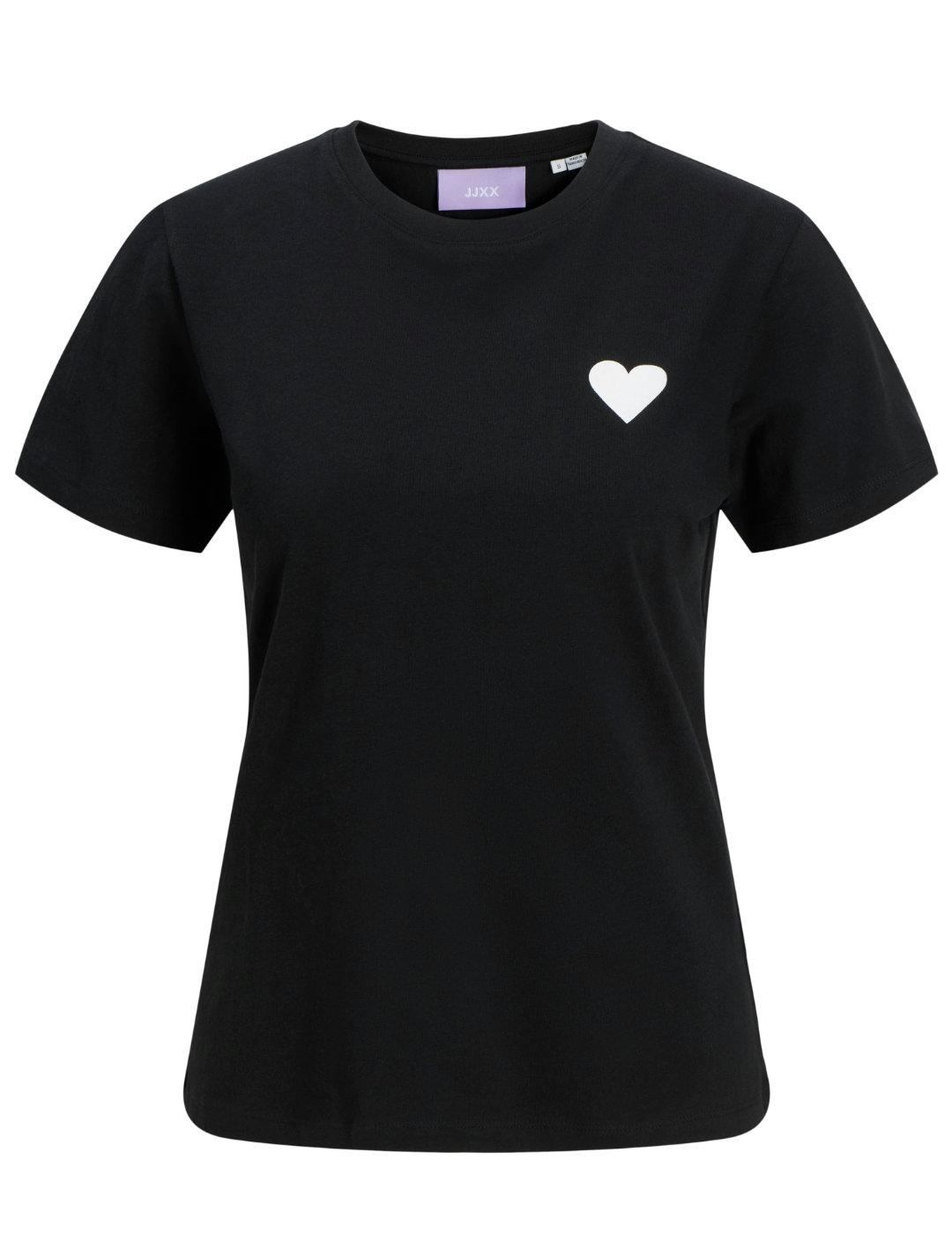 Camiseta JJXX Carly negro corazón manga corta para mujer