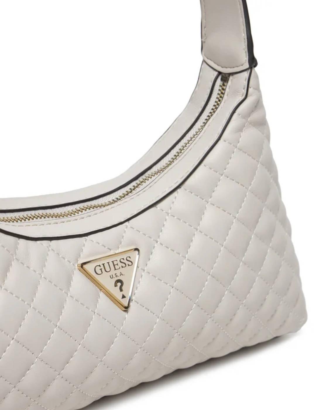 Bolso Guess Eco Rianee shoulder blanco guateado para mujer