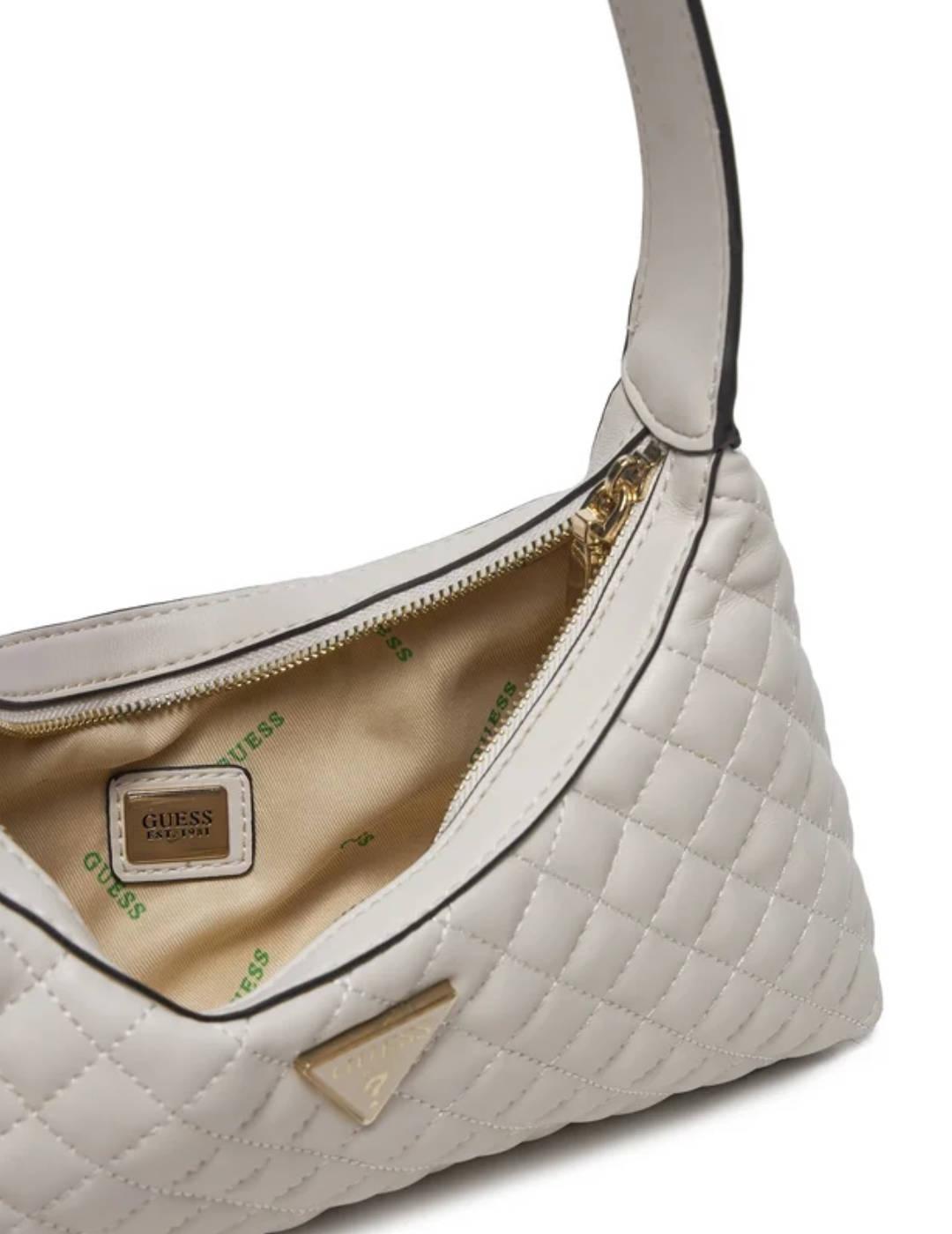 Bolso Guess Eco Rianee shoulder blanco guateado para mujer