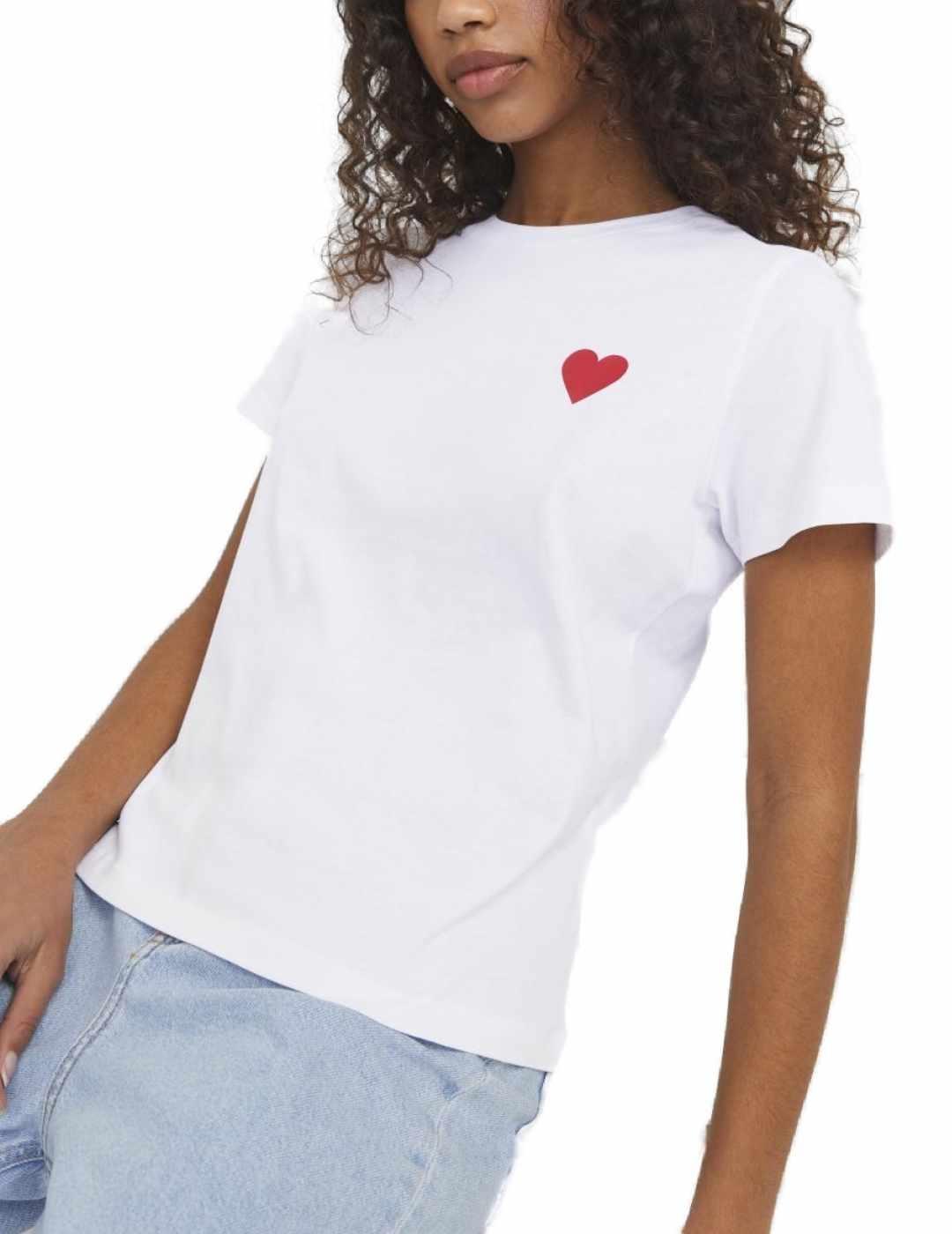 Camiseta JJXX Carly blanco corazón manga corta para mujer