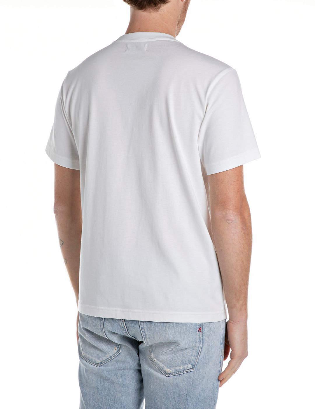 Camiseta Replay blanca de manga corta estampada para hombre