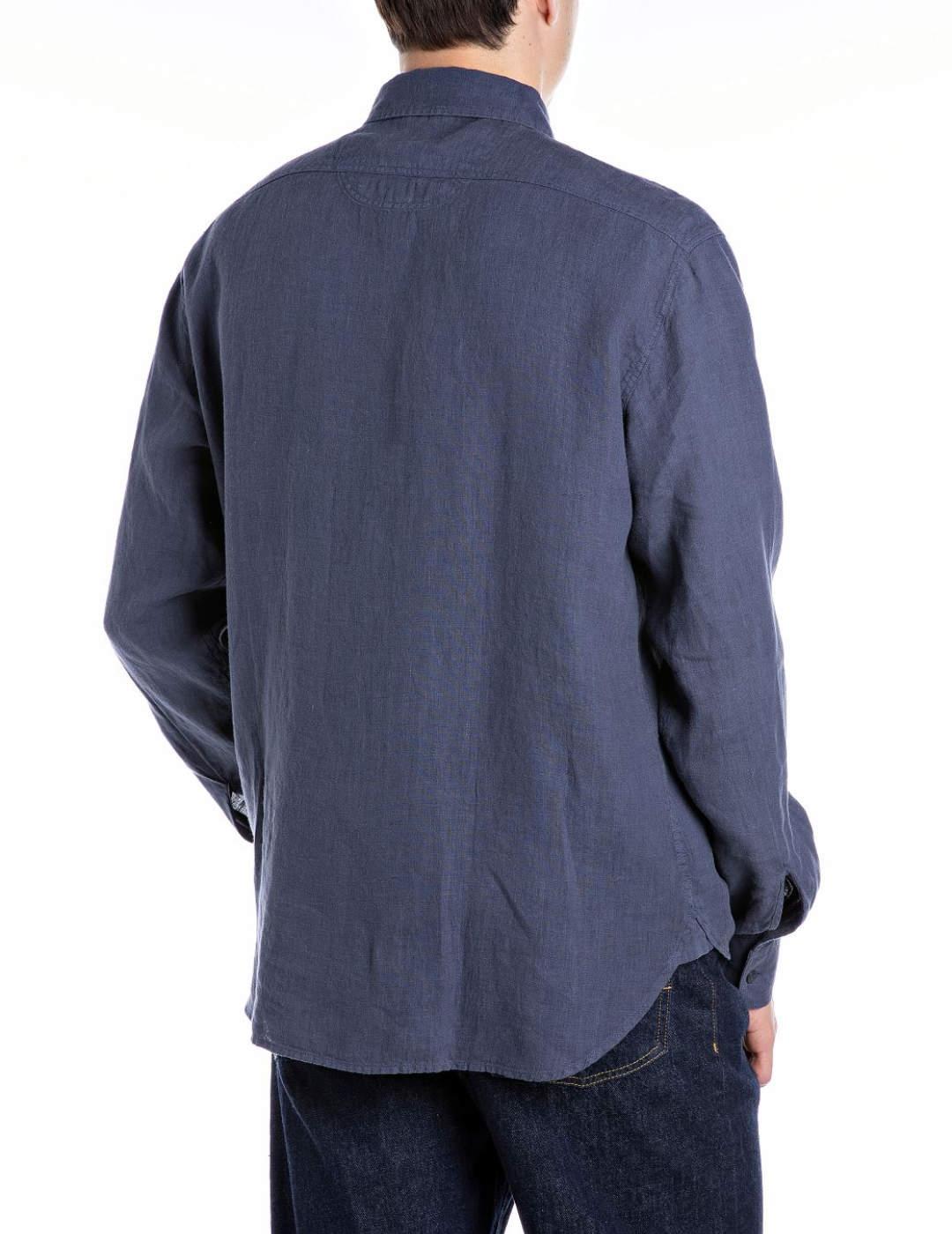 Camisa básica Replay azul efecto arrugado para hombre